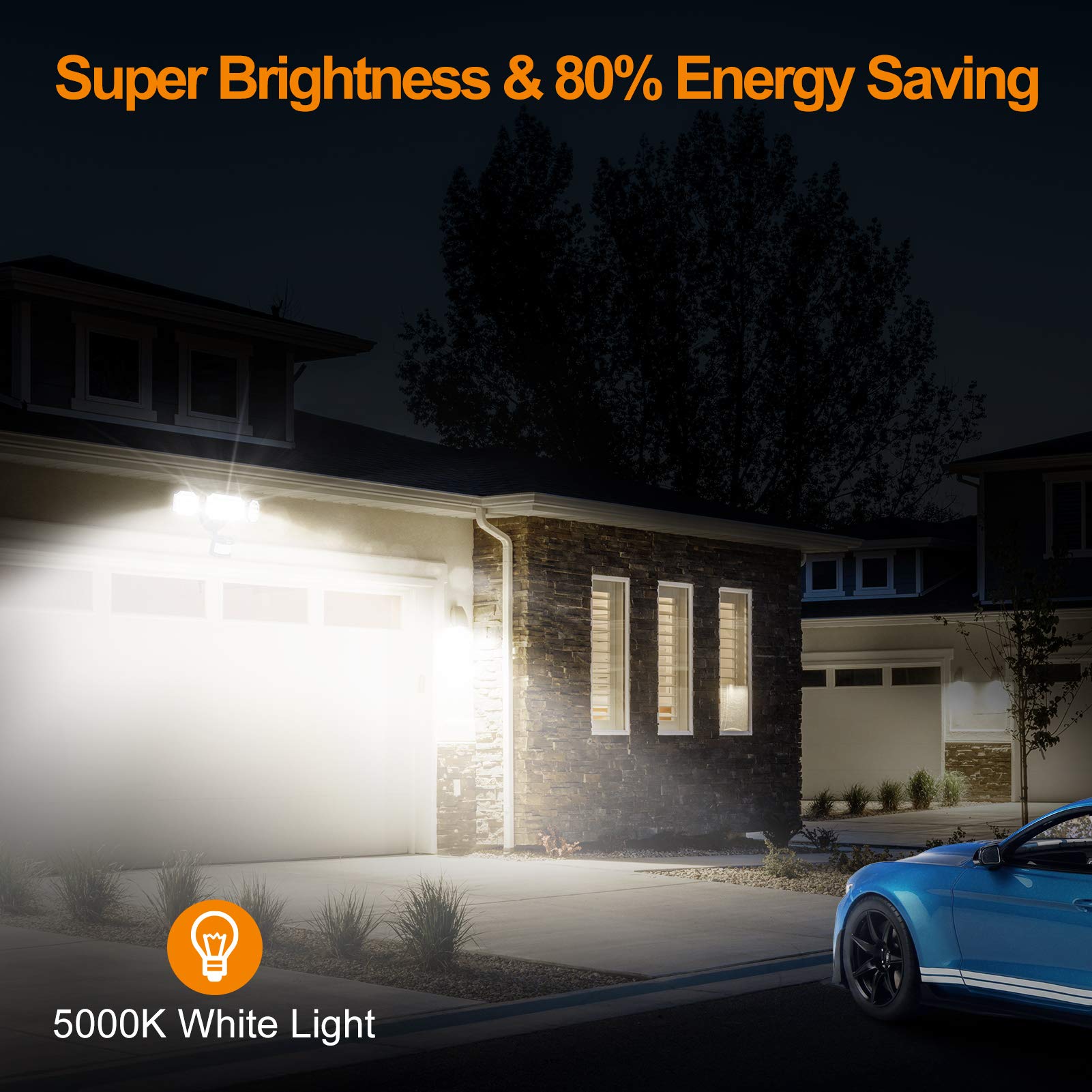 LEPOWER 45W LED Security Light with Motion Sensor - 1600LM Solar Outdoor Lighting (2-Pack) - Perfect for Driveway, Garage, Backyard & Patio Security