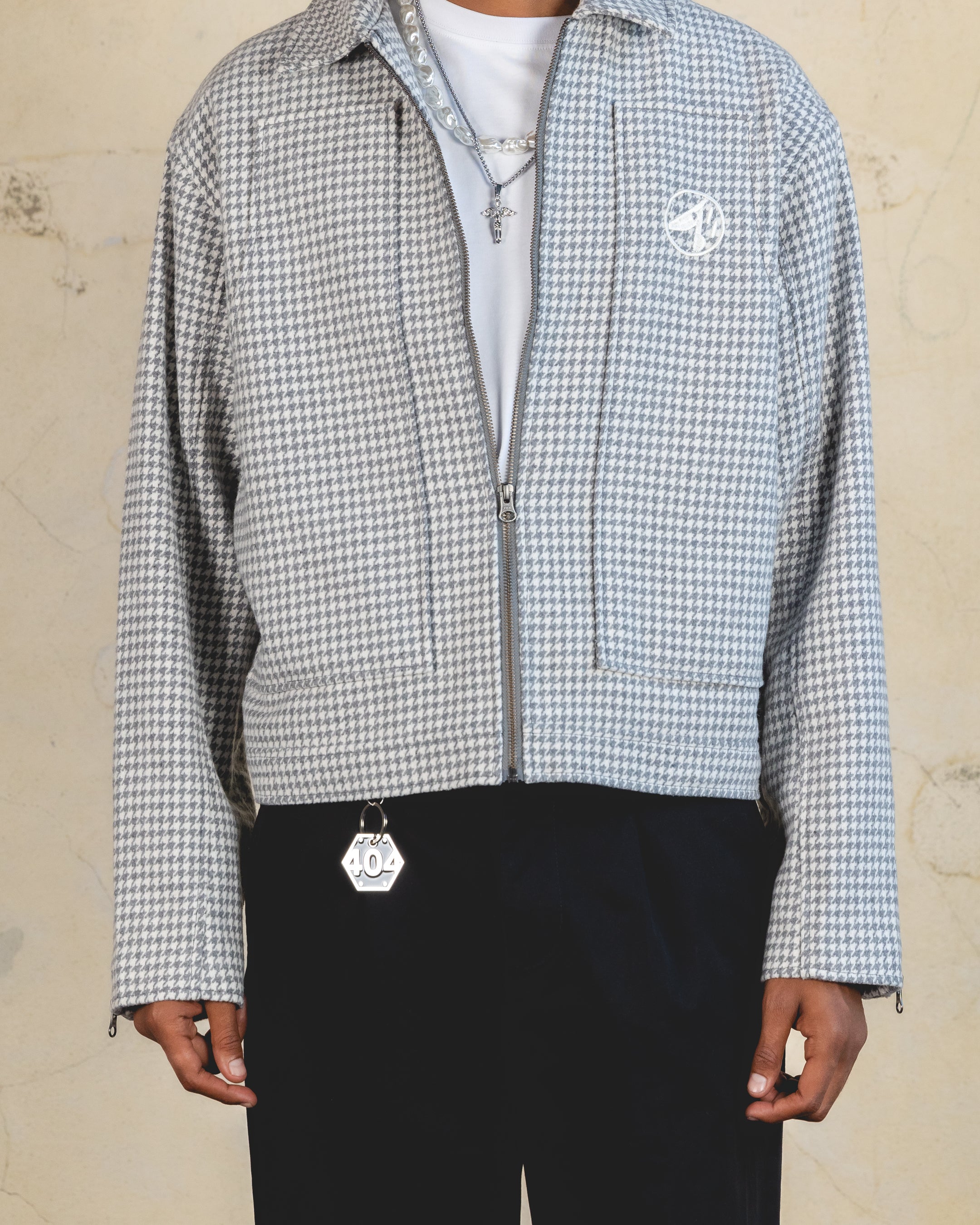 404 Studio Cropped Jacket Grey/White - Women's Fashion Streetwear Outerwear for Spring & Fall | Perfect for Casual Outings, Date Nights & Urban Style