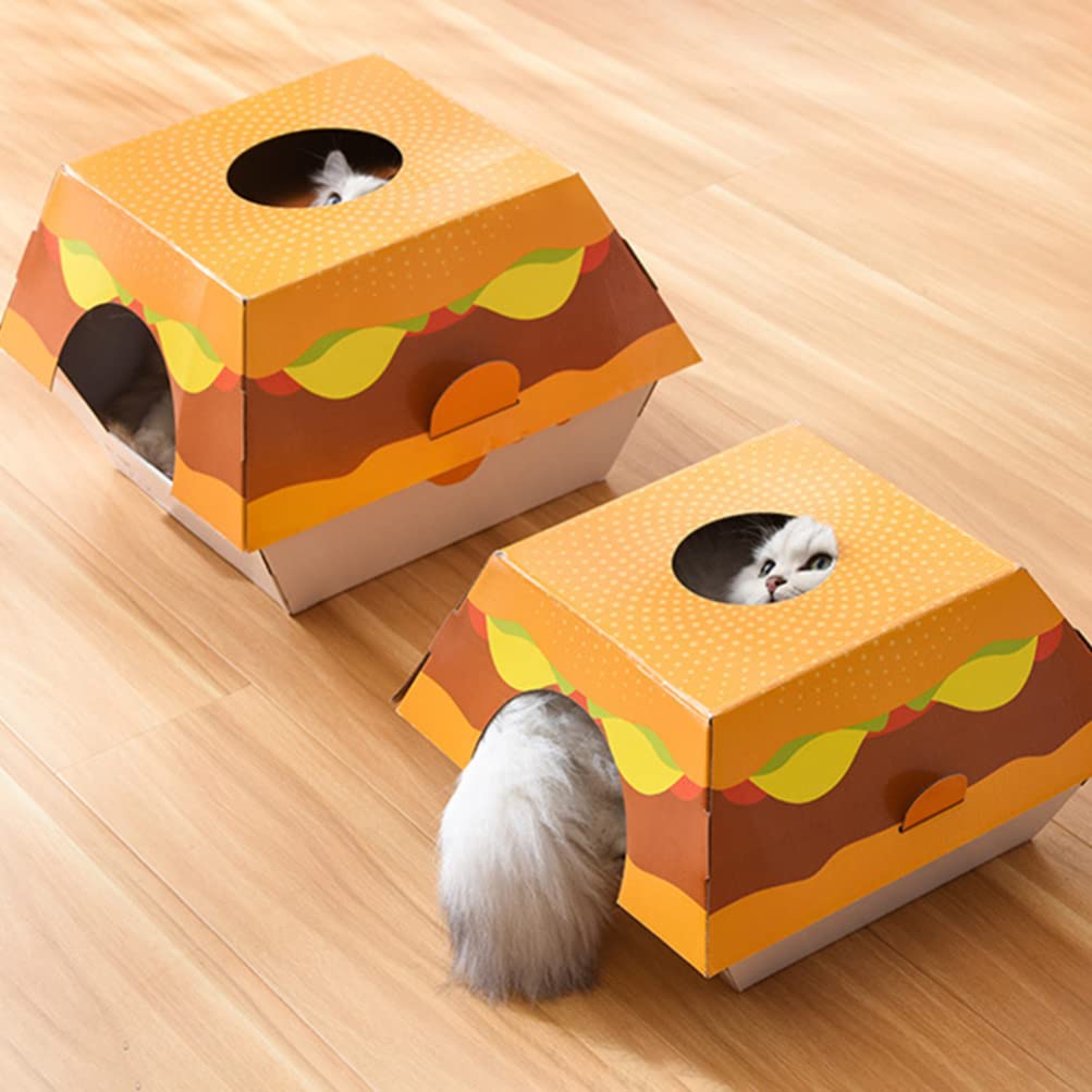POPETPOP Cat Scratcher House - Durable Cardboard Cat Bed & Scratching Toy for Indoor Cats - Interactive Pet Playhouse for Kittens & Small Dogs - Perfect for Playtime, Napping & Claw Maintenance