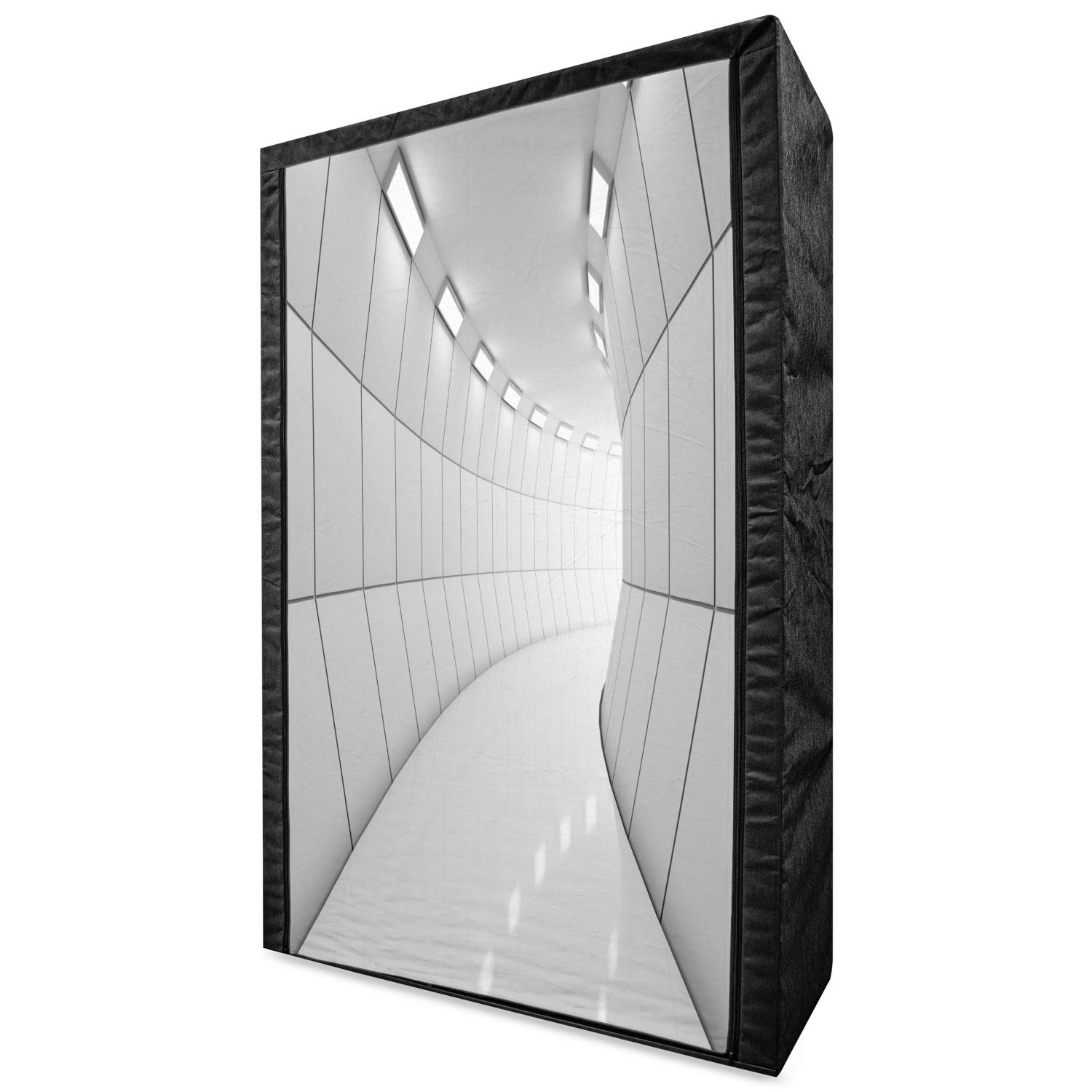 Modern Portable Fabric Wardrobe with Geometric Futuristic Tunnel Print - 42.5 Inch Grey Clothing Organizer with Shelves | Space-Saving Closet for Bedroom, Dorm & Small Apartments