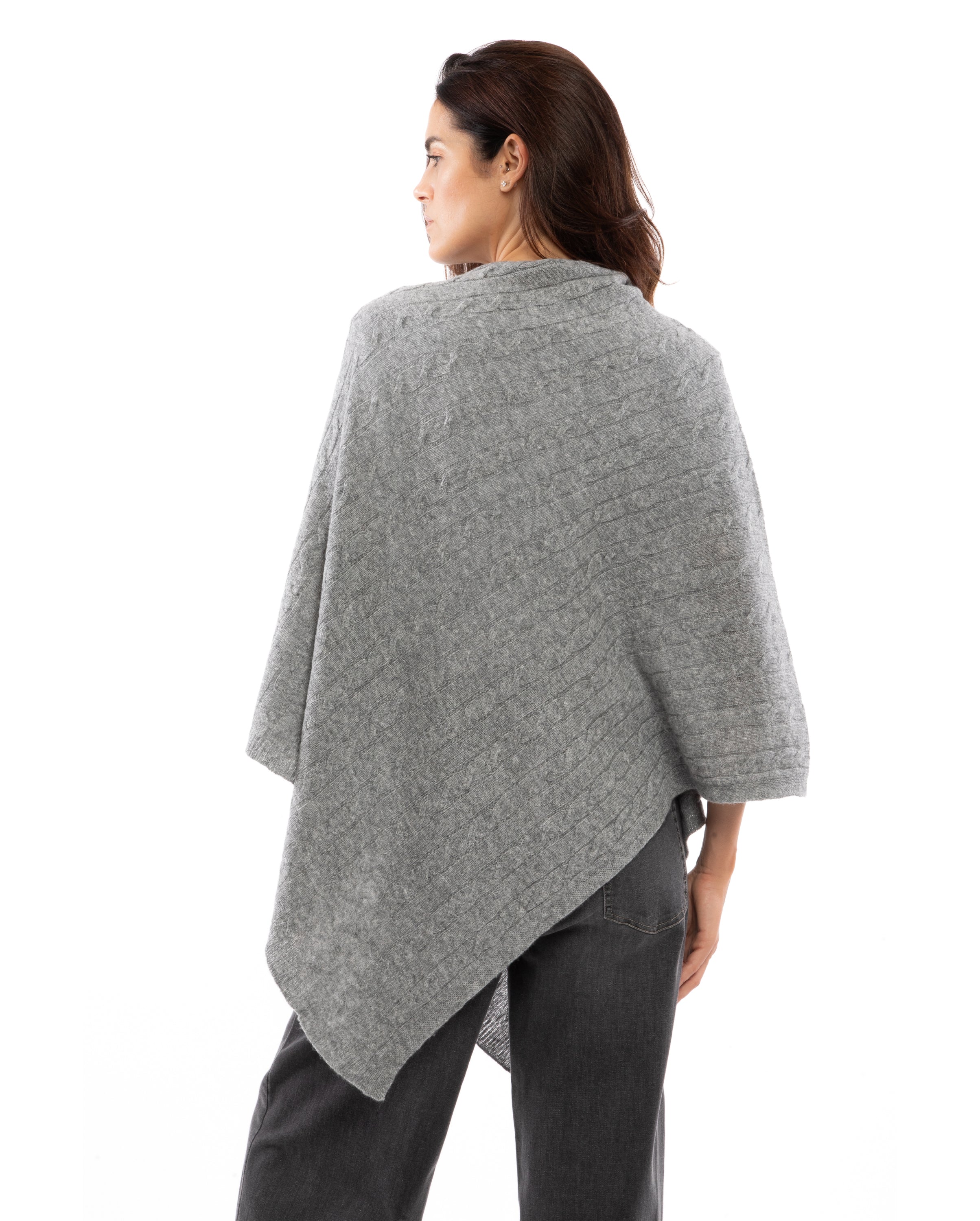Women's Pure Cashmere Cable Knit Poncho - Soft Forest Green Winter Wrap Shawl for Cozy Outdoors & Holiday Gatherings