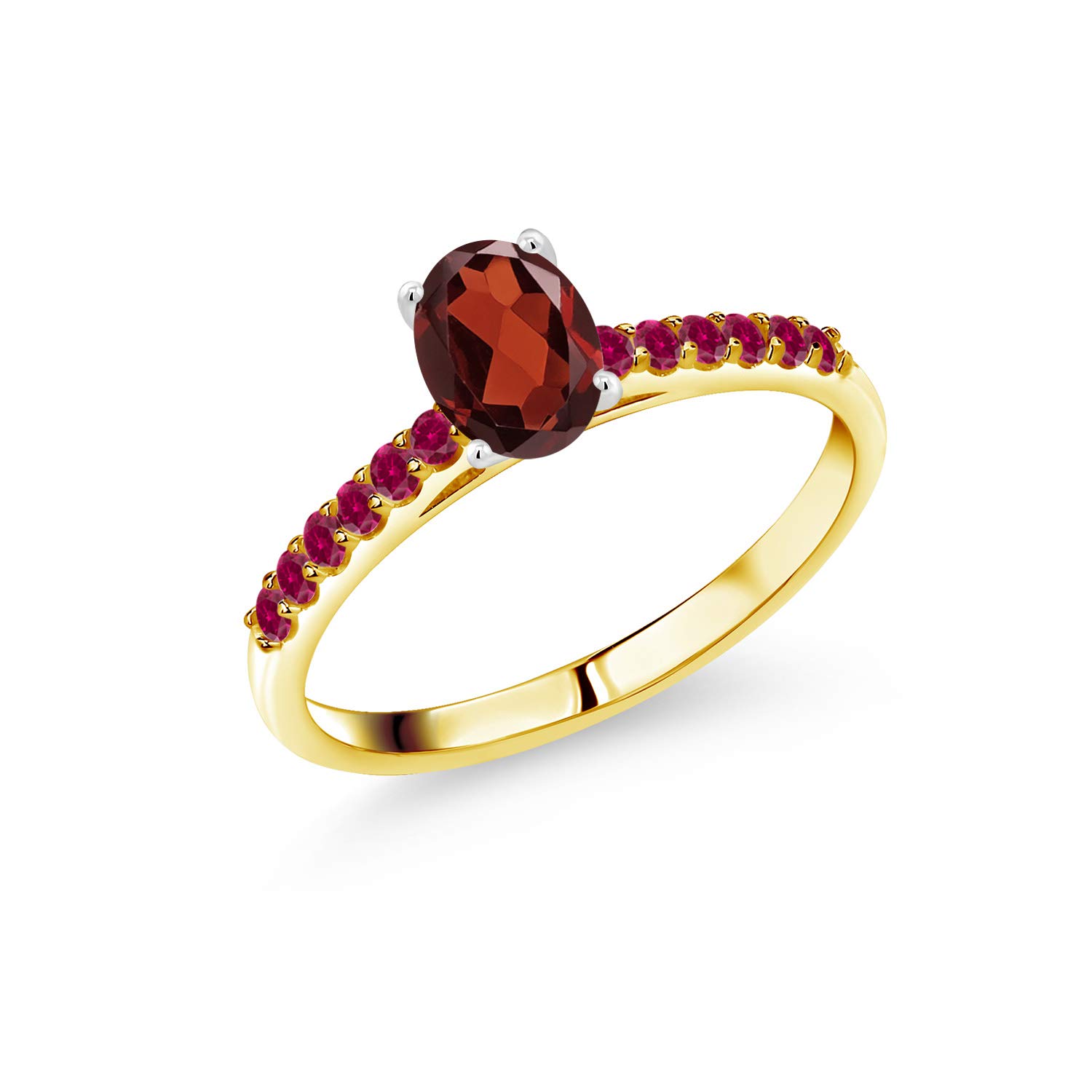 1.05 Ct Red Garnet & Created Ruby Ring in 10K Yellow Gold with White Gold Prongs | Gem Stone King | Elegant Jewelry for Weddings, Anniversaries & Special Occasions