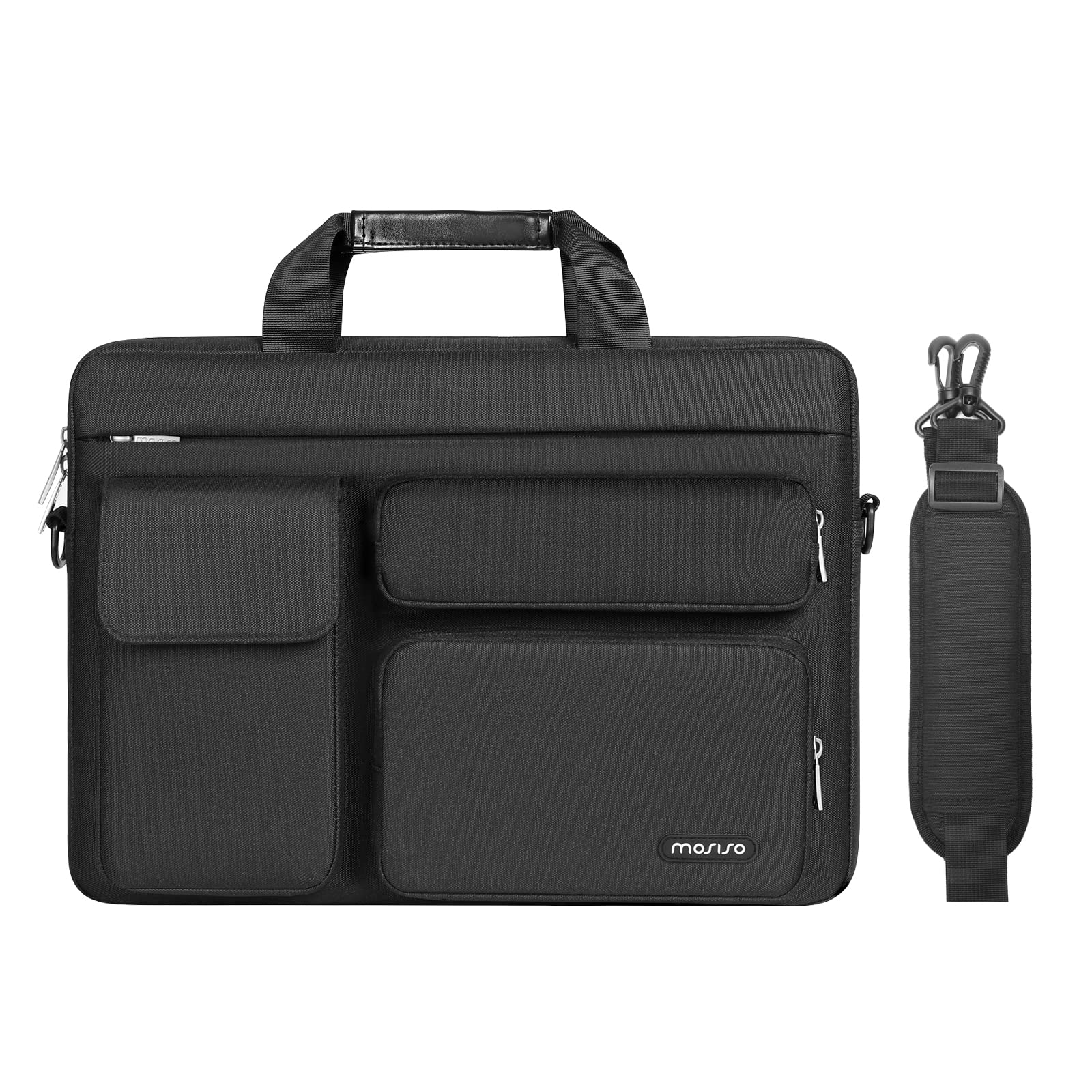 MOSISO Laptop Shoulder Bag for MacBook Air 13/Pro 13-14 inch - Water-Resistant Messenger Briefcase with 2 Front Pockets, Handle & Adjustable Strap - Perfect for Work, Travel & College (Black)