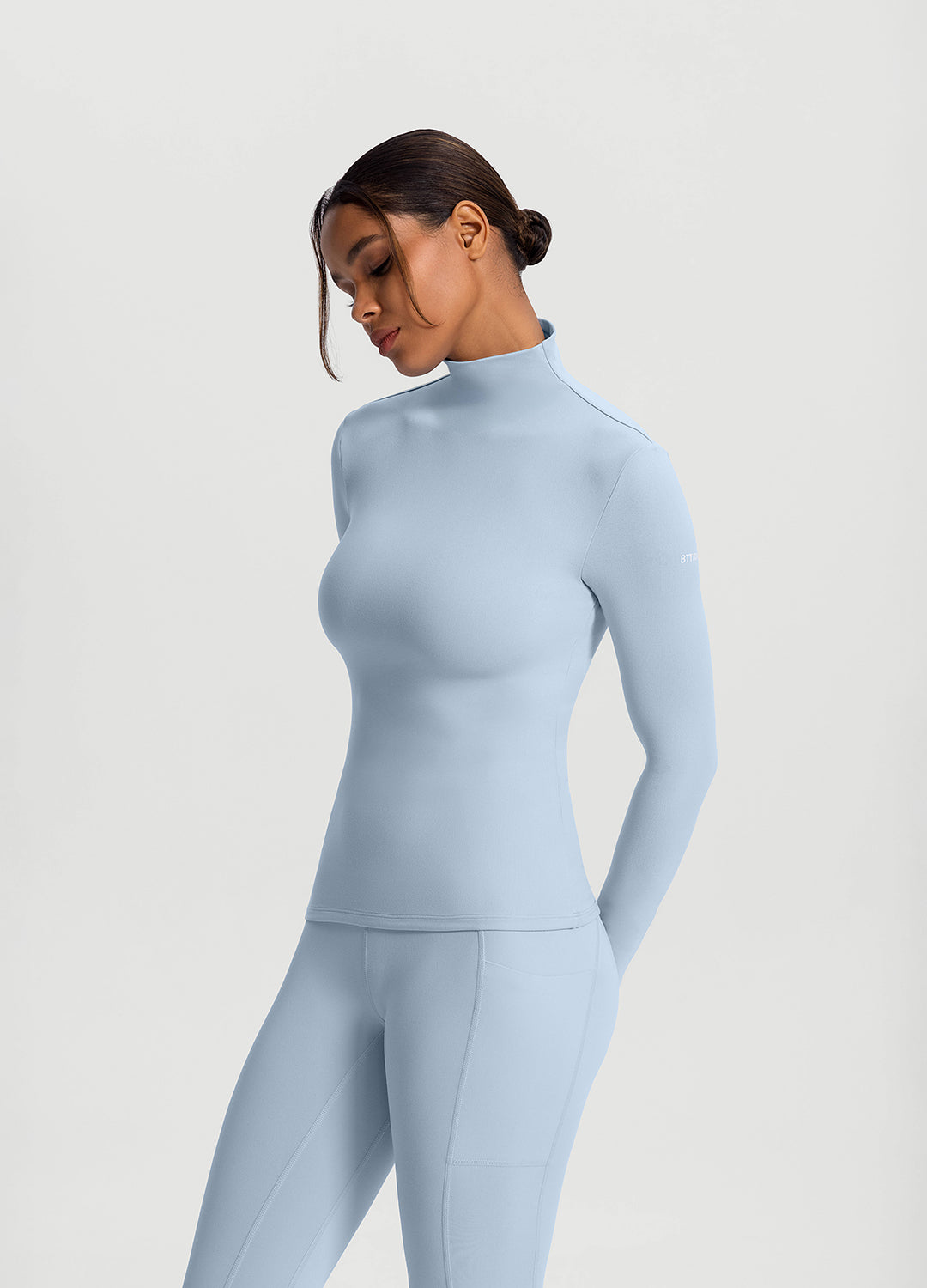 Women's Mock Neck Long Sleeve T-Shirt - Slim Fit Basic Top for Layering, Work & Casual Wear | Soft Stretch Cotton Blend