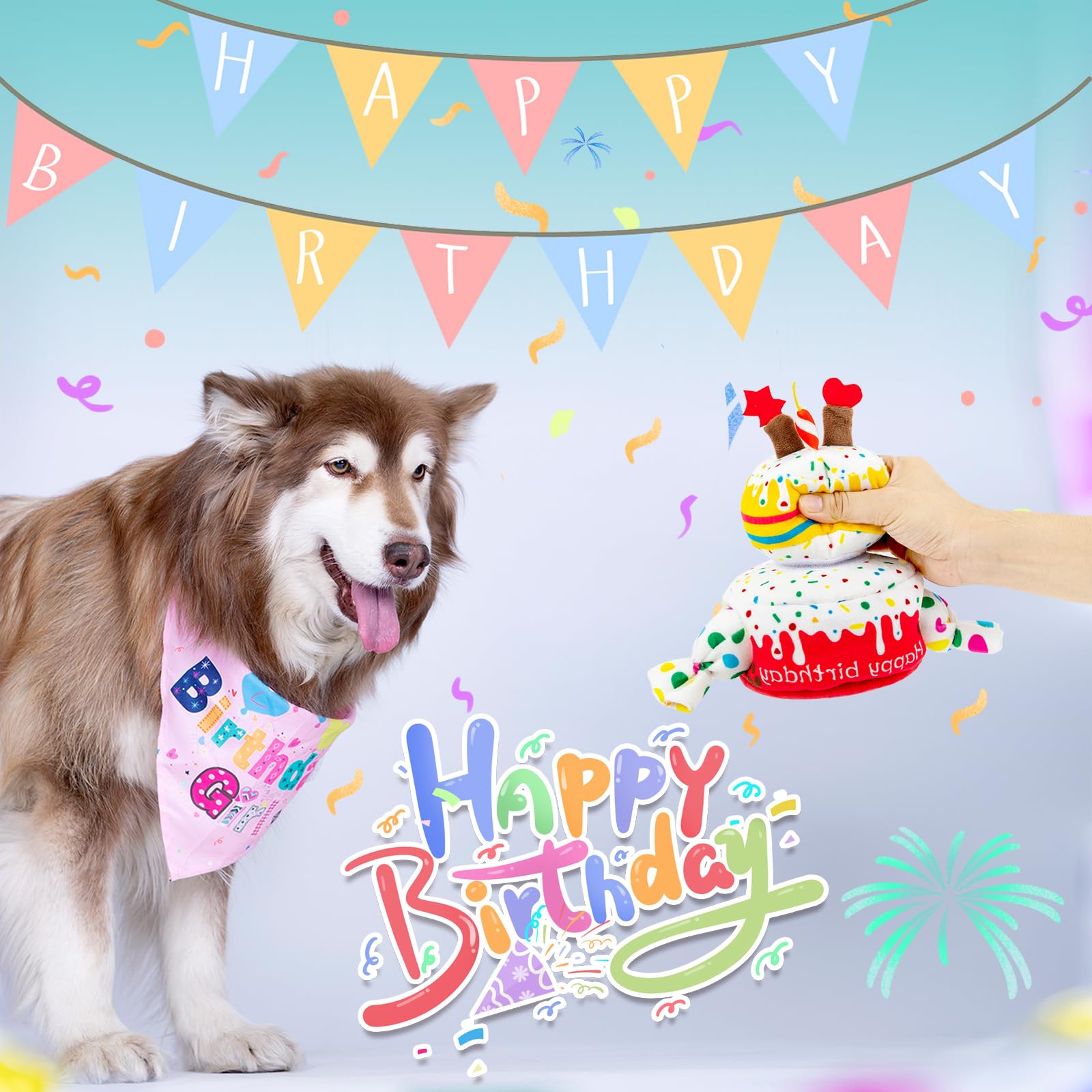 Dog Birthday Toy & Cake Plush with Squeaker - Fun Birthday Gift for Small, Medium & Large Dogs - Perfect for Puppy Parties & Celebration Playtime