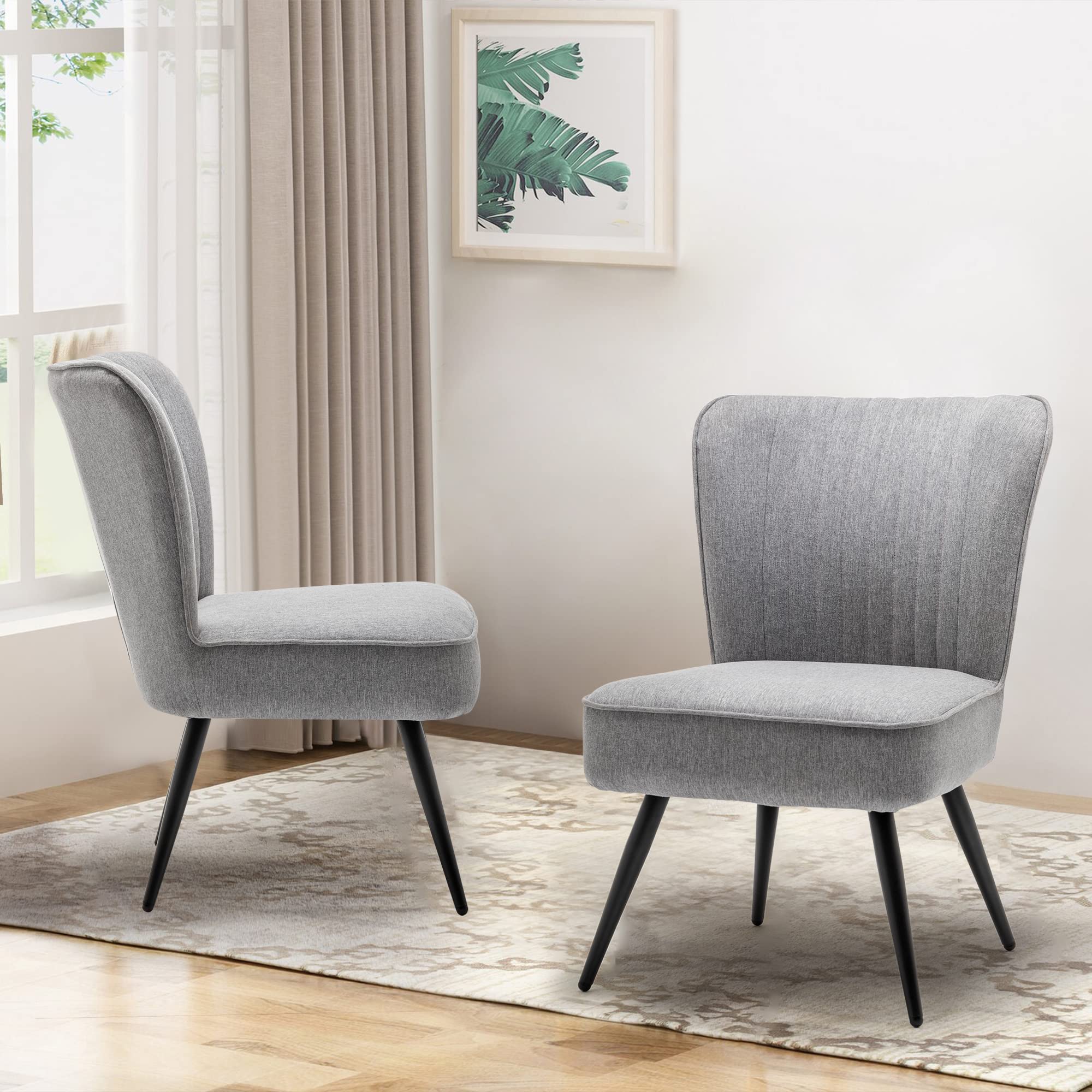 Alunaune Accent Chair Set of 2 - Modern Upholstered Living Room & Bedroom Armless Slipper Chairs - Comfortable Wingback Single Sofa for Guest Reception - Gray - Perfect for Small Spaces, Apartments and Cozy Reading Nooks