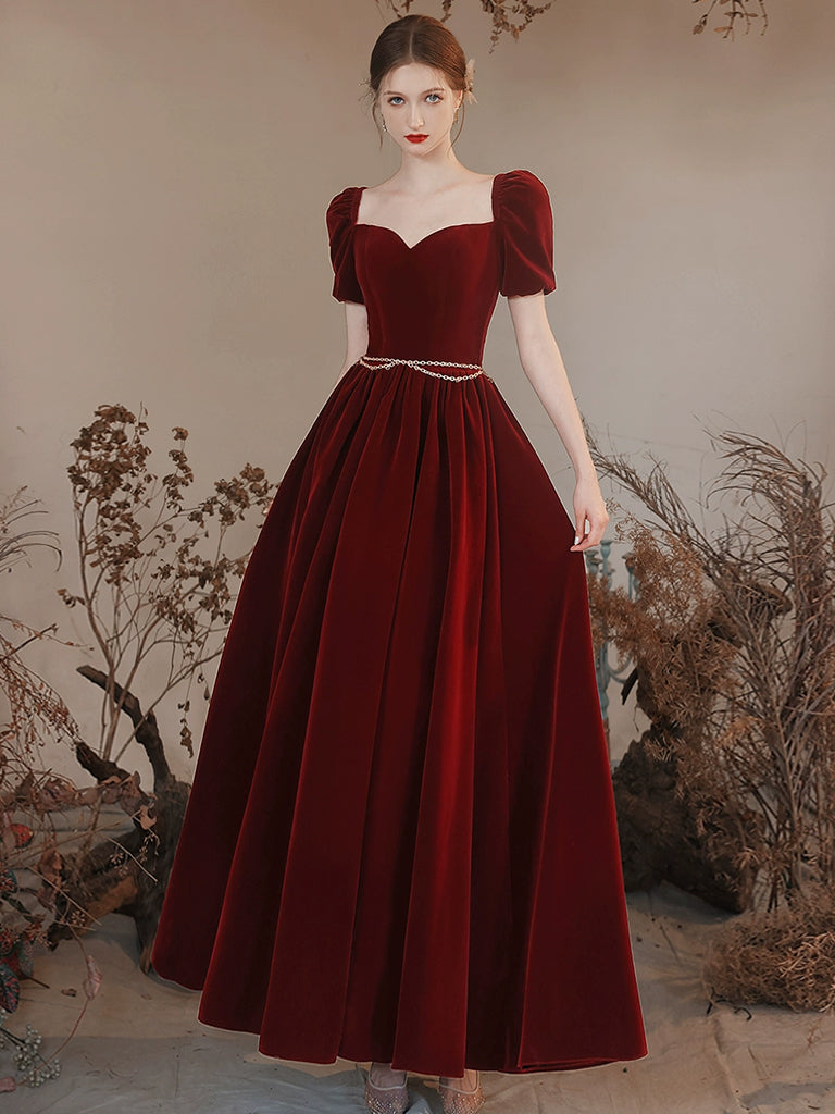 Elegant A-Line Sweetheart Neck Velvet Burgundy Long Prom Dress - Formal Evening Gown for Homecoming, Ball & Special Occasions