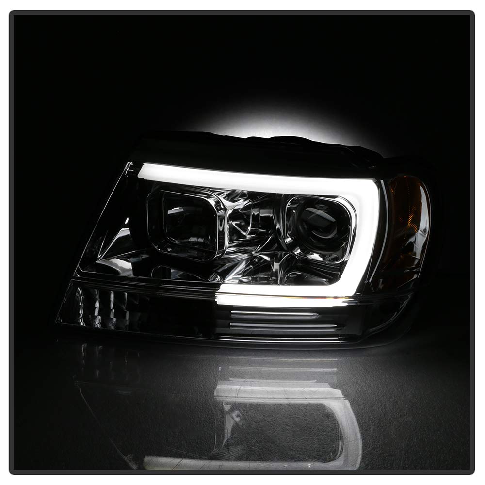 99-04 Jeep Grand Cherokee LED DRL Tube Headlights - Chrome/Clear Lens for Enhanced Visibility & Style | Perfect for Off-Roading & Night Driving