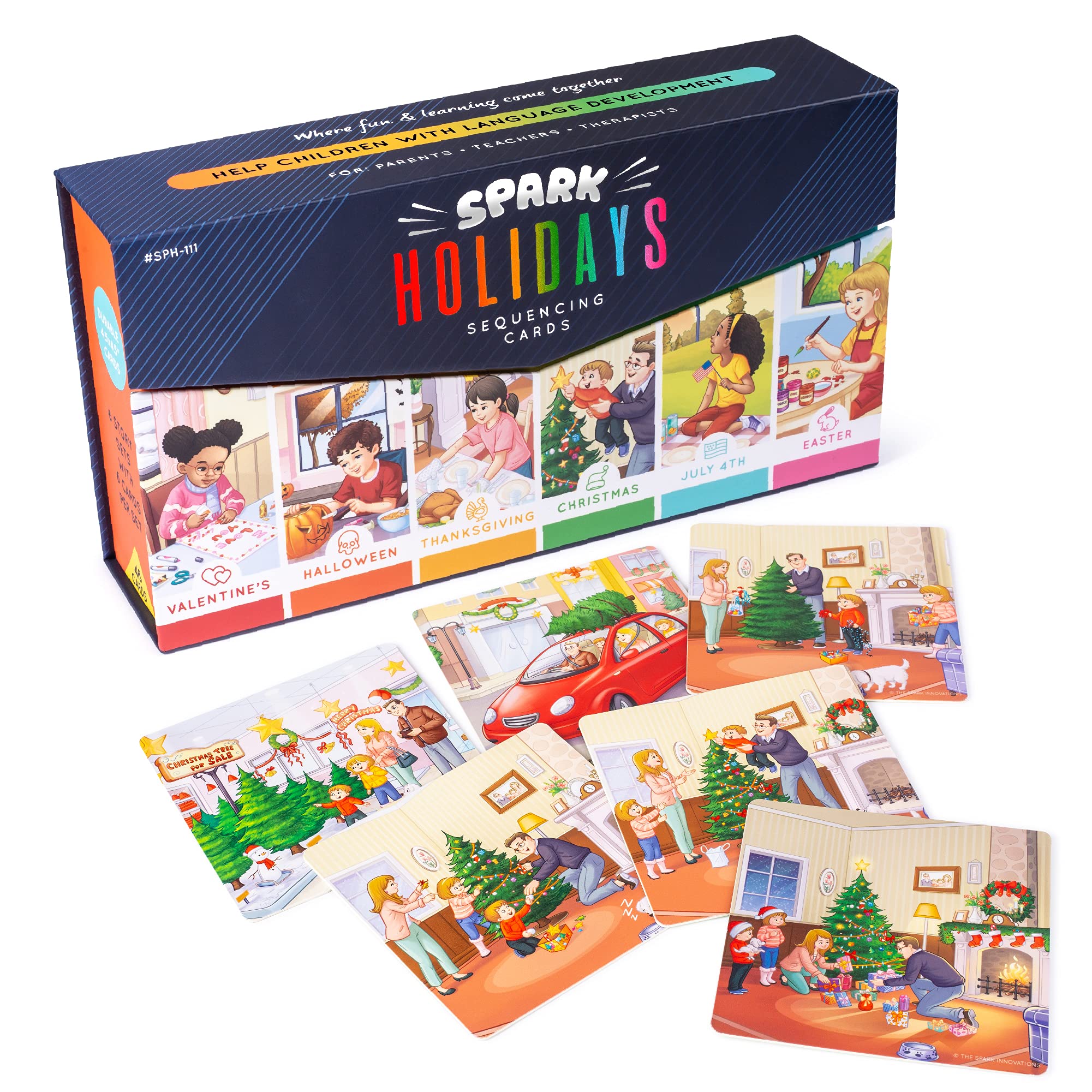 SPARK INNOVATIONS Holiday Storytelling Cards - Educational Sequencing Game for Speech Therapy, Autism & ABA Therapy - Social Skills Development Tool for ESL/ELL Learners - Perfect for Classroom Activities & Home Learning