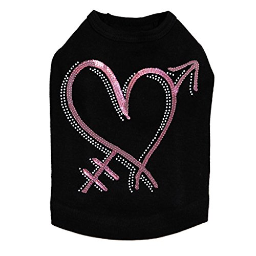 Sparkly Pink Sequin Heart with Arrow Dog T-Shirt - XXS Black for Small Dogs | Valentine's Day Pet Costume & Photo Outfit