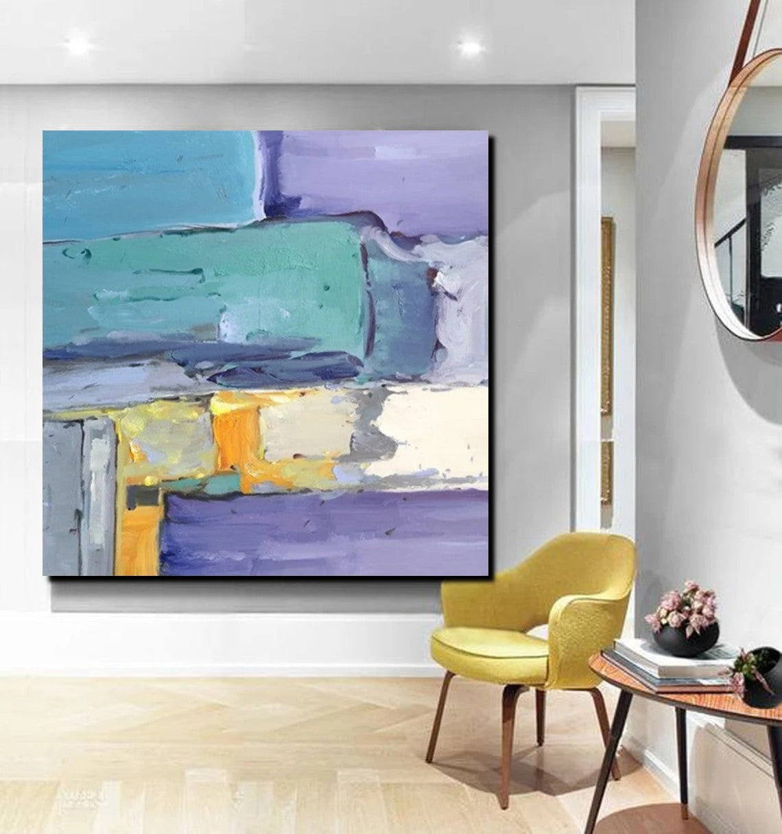 Hand Painted Blue Abstract Modern Canvas Painting - Acrylic Wall Art for Living Room Decor | Contemporary Home & Office Wall Decor