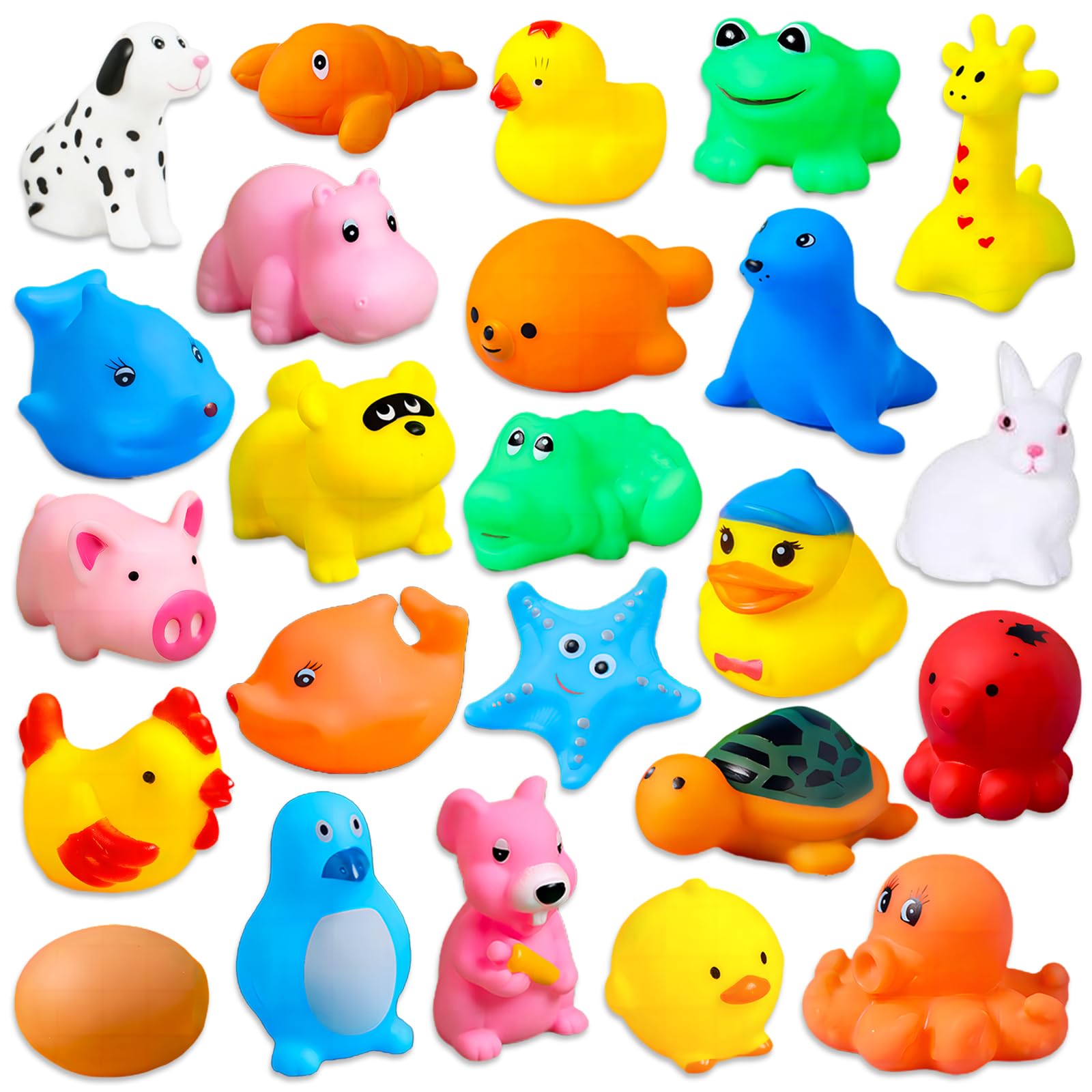 24-Piece Farm & Ocean Animal Baby Bath Toys Set - Rubber Ducks & Sea Creatures for Toddlers & Kids - Water Play Toys for Boys & Girls - Perfect for Bath Time, Summer Beach, Pool Parties & Birthday Favors