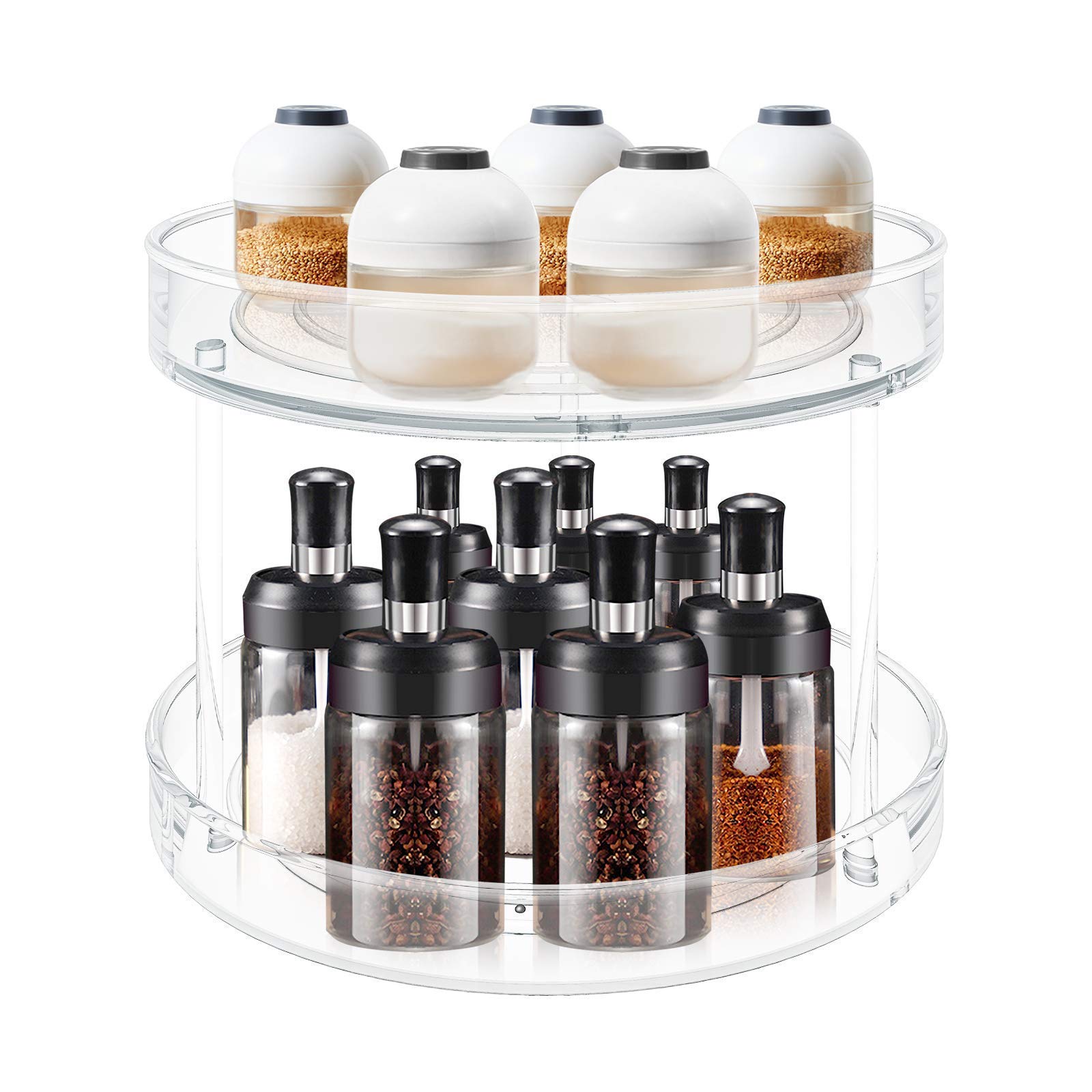 VAEHOLD 2 Tier Lazy Susan Turntable Spice Rack Organizer - Farmhouse Style Kitchen Cabinet Organizer for Spices, Fruits, Snacks | Perfect for Pantry, Cupboard, Bathroom & Table Decor | Space-Saving Storage Solution for Home & Office