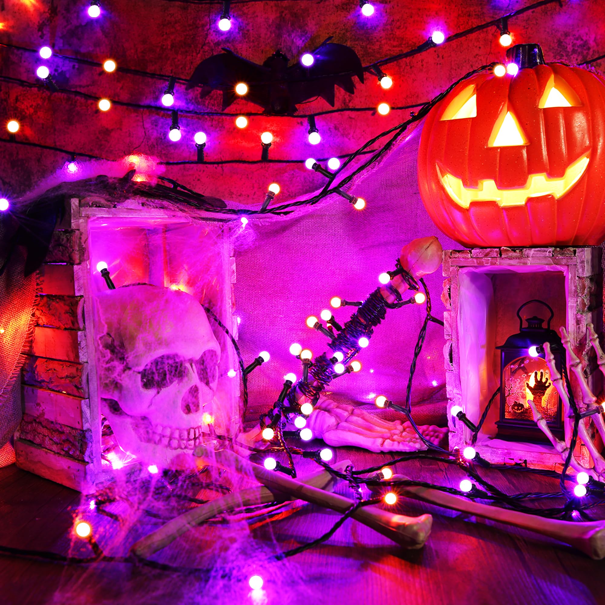 Brizled Purple & Orange Halloween LED String Lights - 66ft 200 LED Connectable Fairy Lights with 8 Lighting Modes & Timer - Waterproof Outdoor/Indoor Decor for Garden, Tree, Party, Wedding, Christmas
