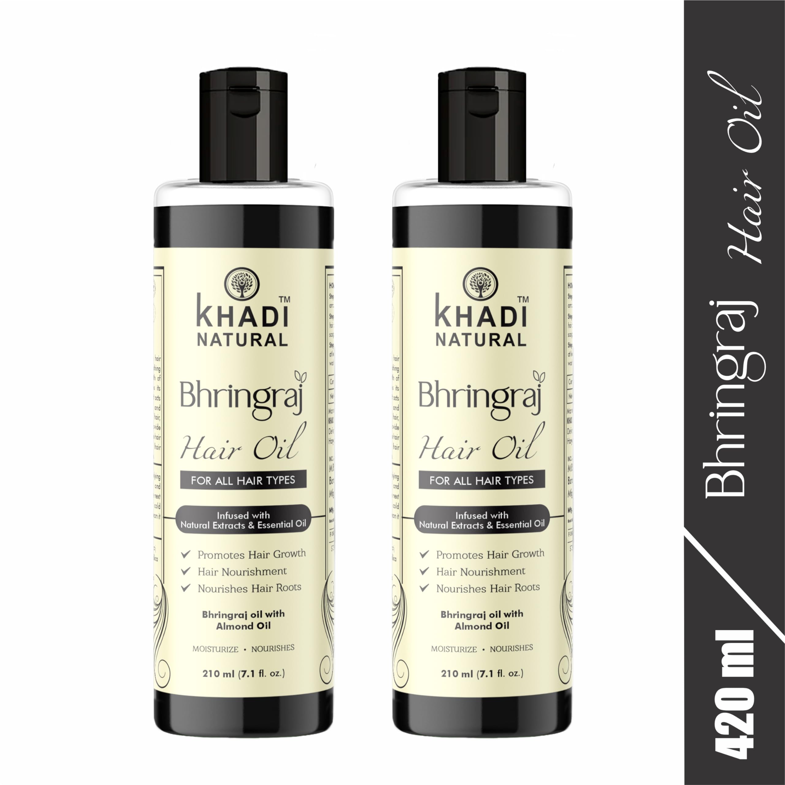 Khadi Natural Bhringraj Hair Oil 210ml - Organic Ayurvedic Hair Growth Treatment for Dry, Damaged & Thinning Hair - Strengthens & Nourishes All Hair Types - Best for Scalp Massage & Night Hair Care Routine