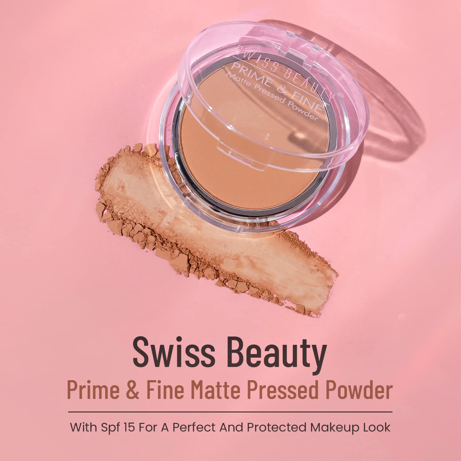 Swiss Beauty Prime & Fine Matte Pressed Powder - Oil Control & Long Lasting Makeup for All Skin Types, Natural Beige Shade, 8g | Perfect for Daily Wear, Touch-Ups & Flawless Finish