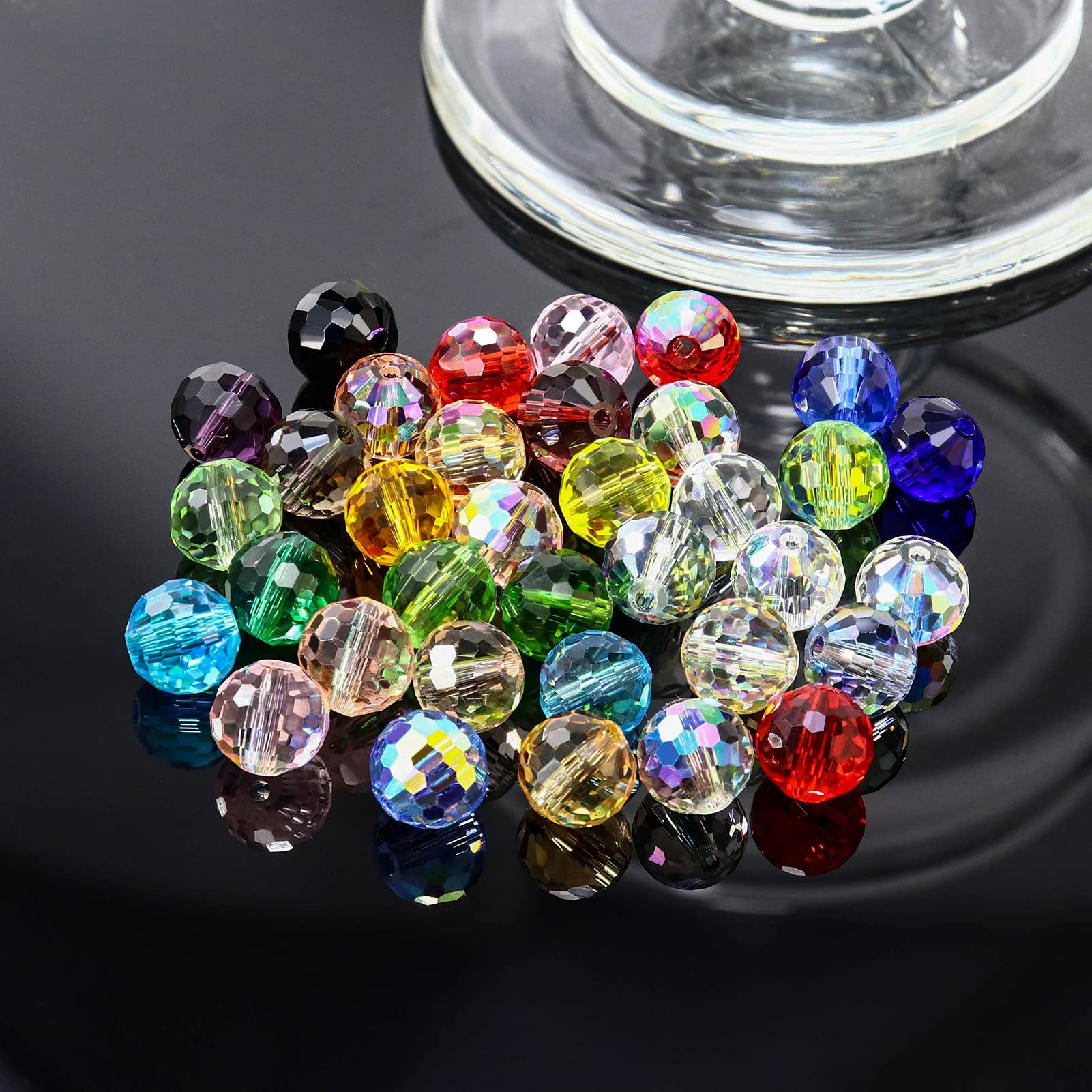 Dowarm 10MM Round Crystal AB Faceted Glass Beads for Jewelry Making - 50PCS Loose Gemstone Spacer Beads for DIY Bracelets, Necklaces, Wind Chimes & Suncatcher Crafts - Perfect for Wedding, Party & Home Decor Projects