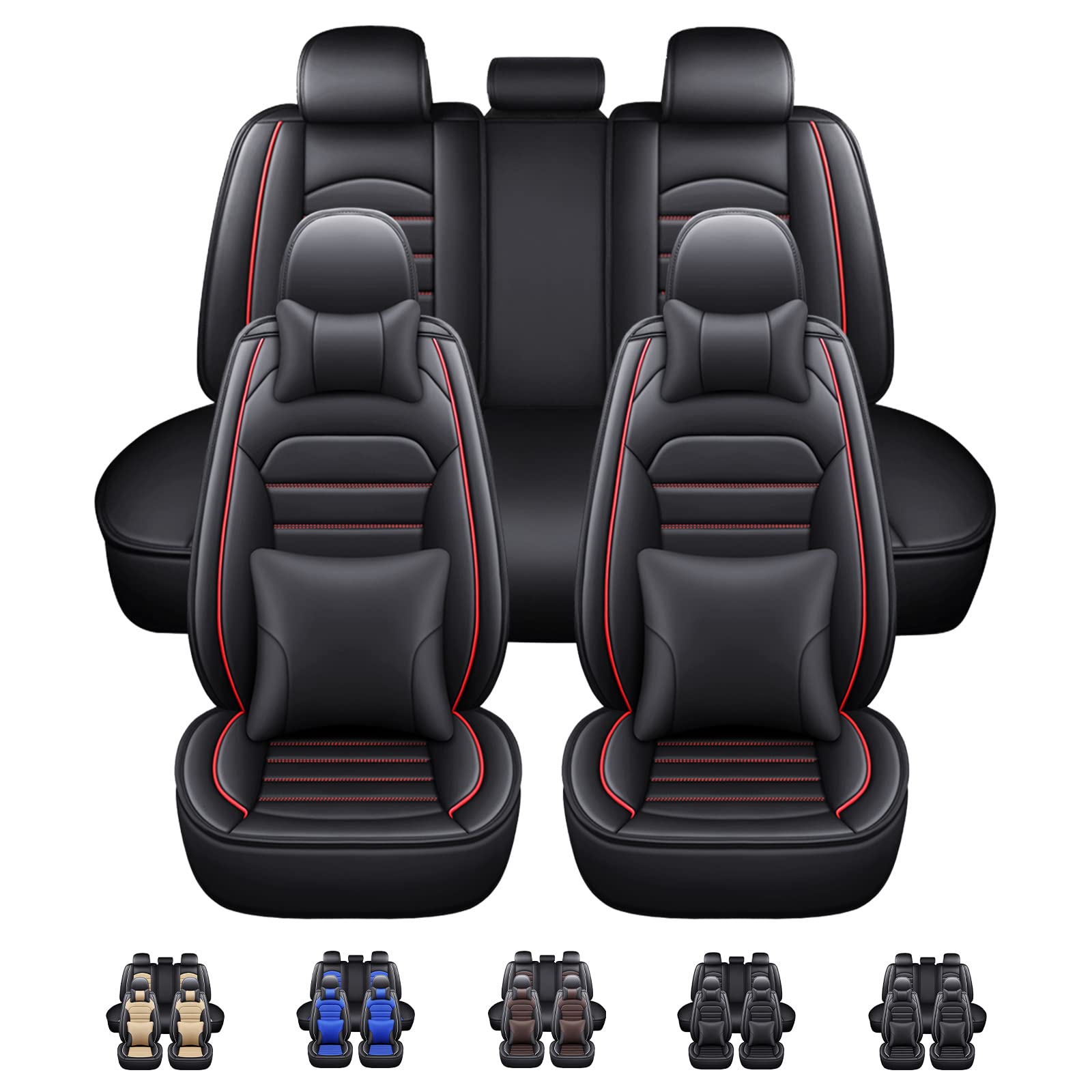Premium Full Coverage Car Seat Covers for Sedan, SUV & Truck - Universal Fit for Honda Civic, Insight & More (Black/Red) - Includes 4 Comfort Pillows - Perfect for Road Trips, Daily Commute & Vehicle Protection