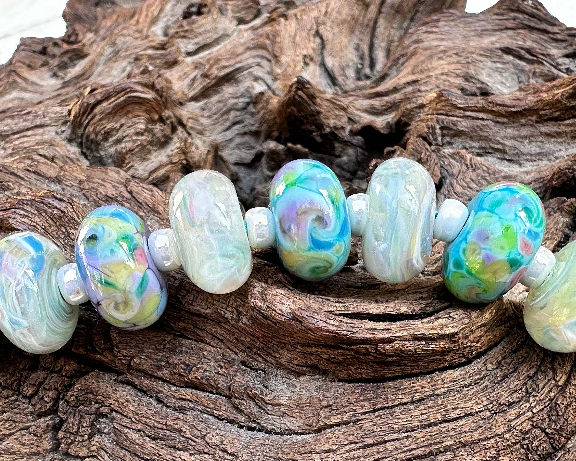 8-Piece Pastel Lampwork Beads Set for Jewelry Making - DIY Bracelet, Necklace & Craft Projects - Spring Floral Beading Supplies for Women & Teens