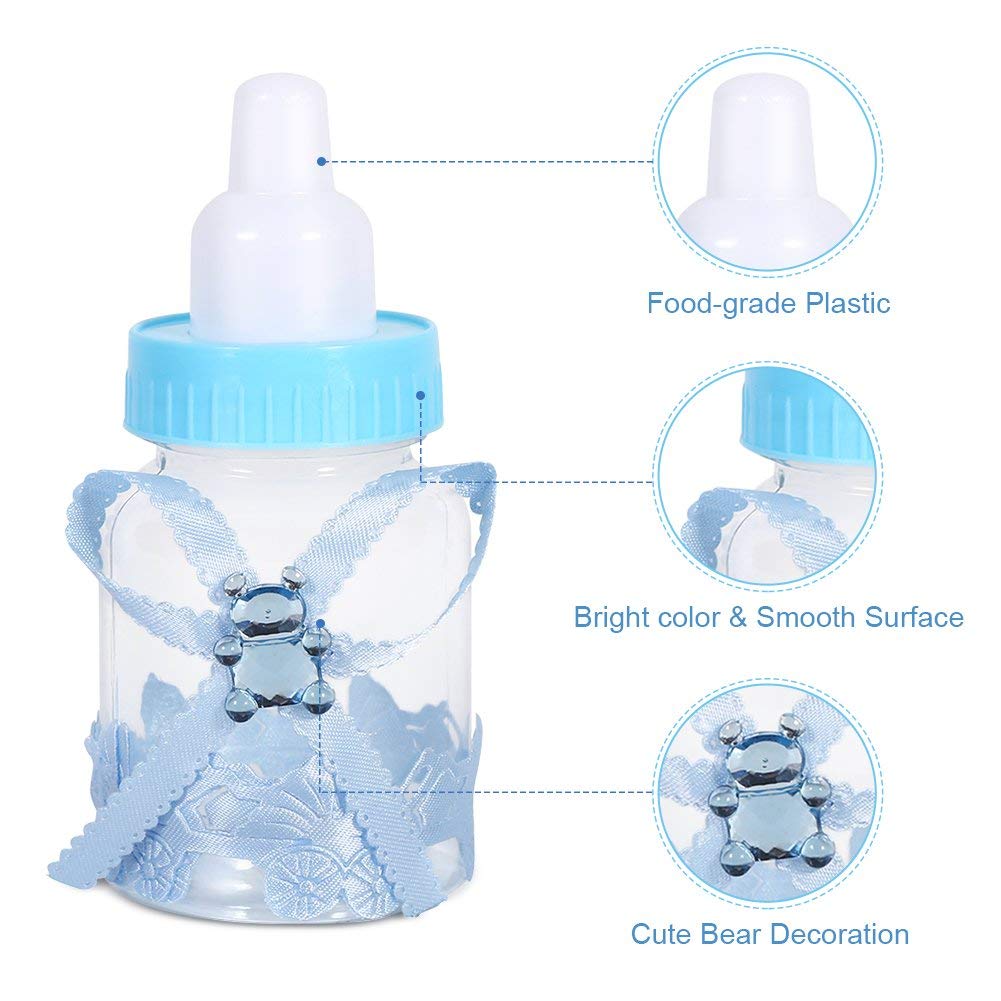 50pcs Mini Fillable Candy Bottles - 3.5 Inch Cute Feeding Bottle Shape Candy Boxes for Birthday, Baby Shower & Christening Party Decorations (Blue) - Perfect for Wedding Favors, Baby Showers & Gift Packaging