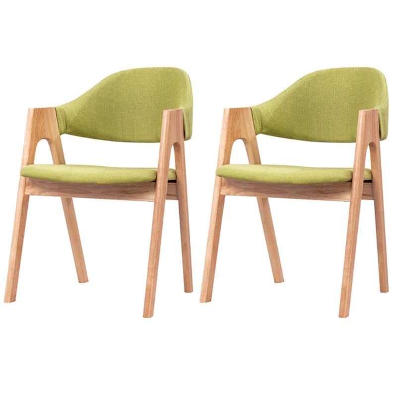 Modern Upholstered Dining Chairs Set of 2 - Matte Finish Arm Chairs with Natural Wood Legs for Kitchen, Dining Room, Cafe & Milk Tea Shop (Green Fabric + Natural Wood Tone) - Perfect for Home Decor, Restaurant Seating & Coffee Shop Furniture