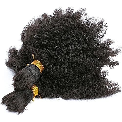 Afro Kinky Curly Human Hair Bulk Extensions for Braiding - 100% Mongolian Remy Hair Weaving Bundles (22inch, 1 Piece 100g, Natural Black) - Perfect for Micro Braids, Twist Outs & Protective Styles