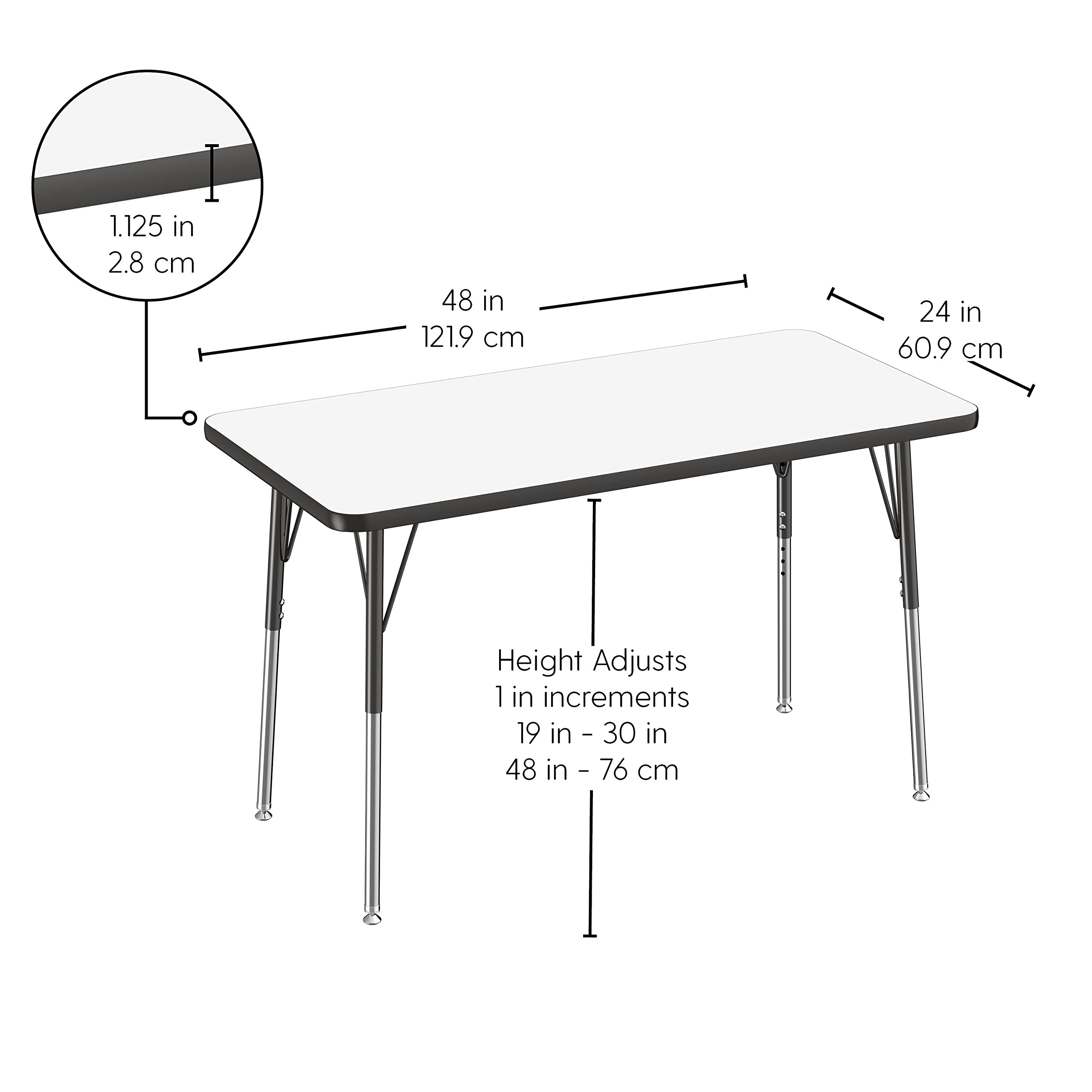 FDP 24x48 Inch Adjustable Height Dry-Erase Activity Table - Whiteboard Top with Red Edge & Legs, Swivel Glides for School, Office & Home Use - Perfect for Classrooms, Meetings & Creative Workspaces