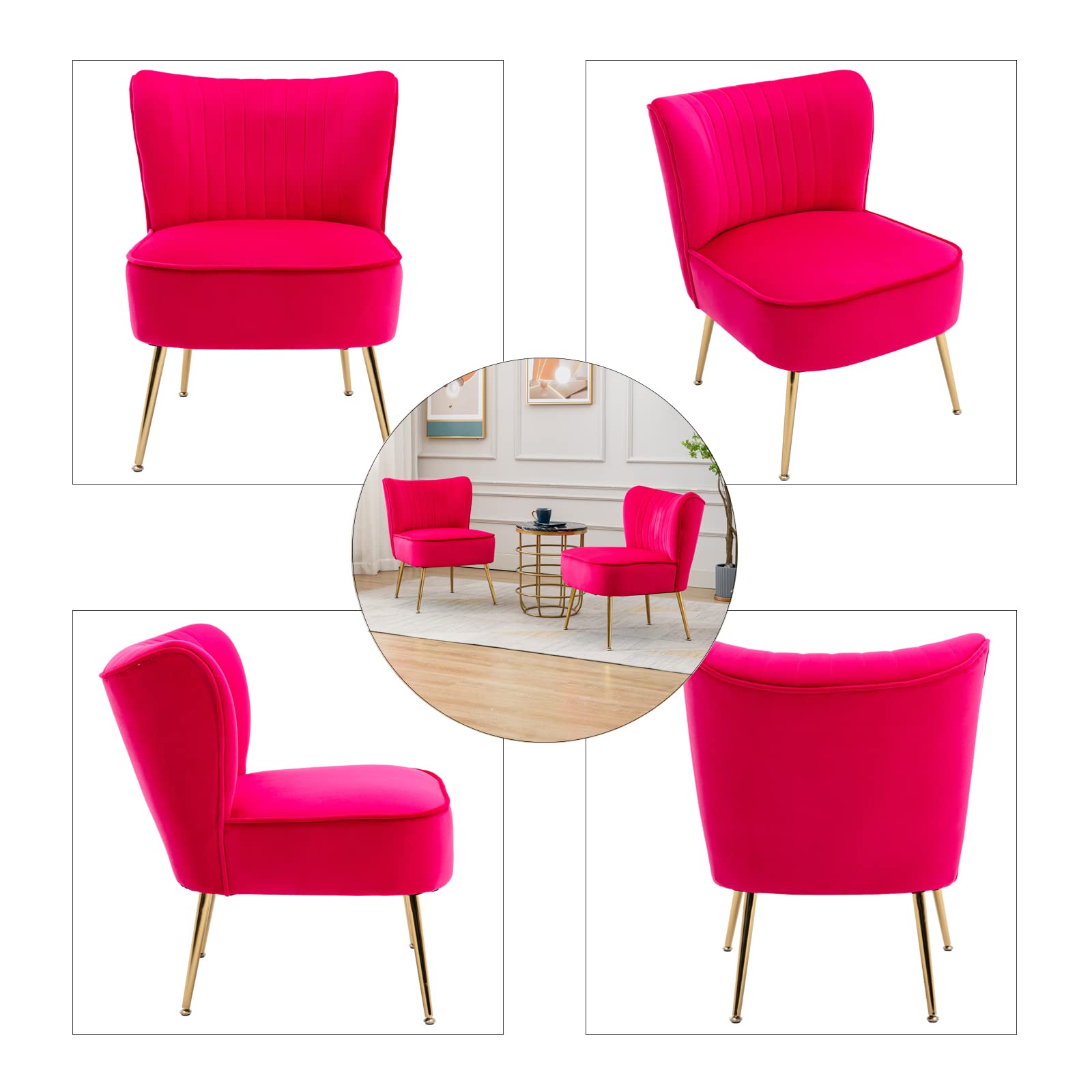 Modern Velvet Accent Chair Set of 2 - Gold Leg Wingback Slipper Chairs for Living Room, Bedroom & Entryway - Space Saving Small Corner Chairs (Rose Red) - Perfect for Cozy Reading Nooks, Guest Seating & Apartment Decor