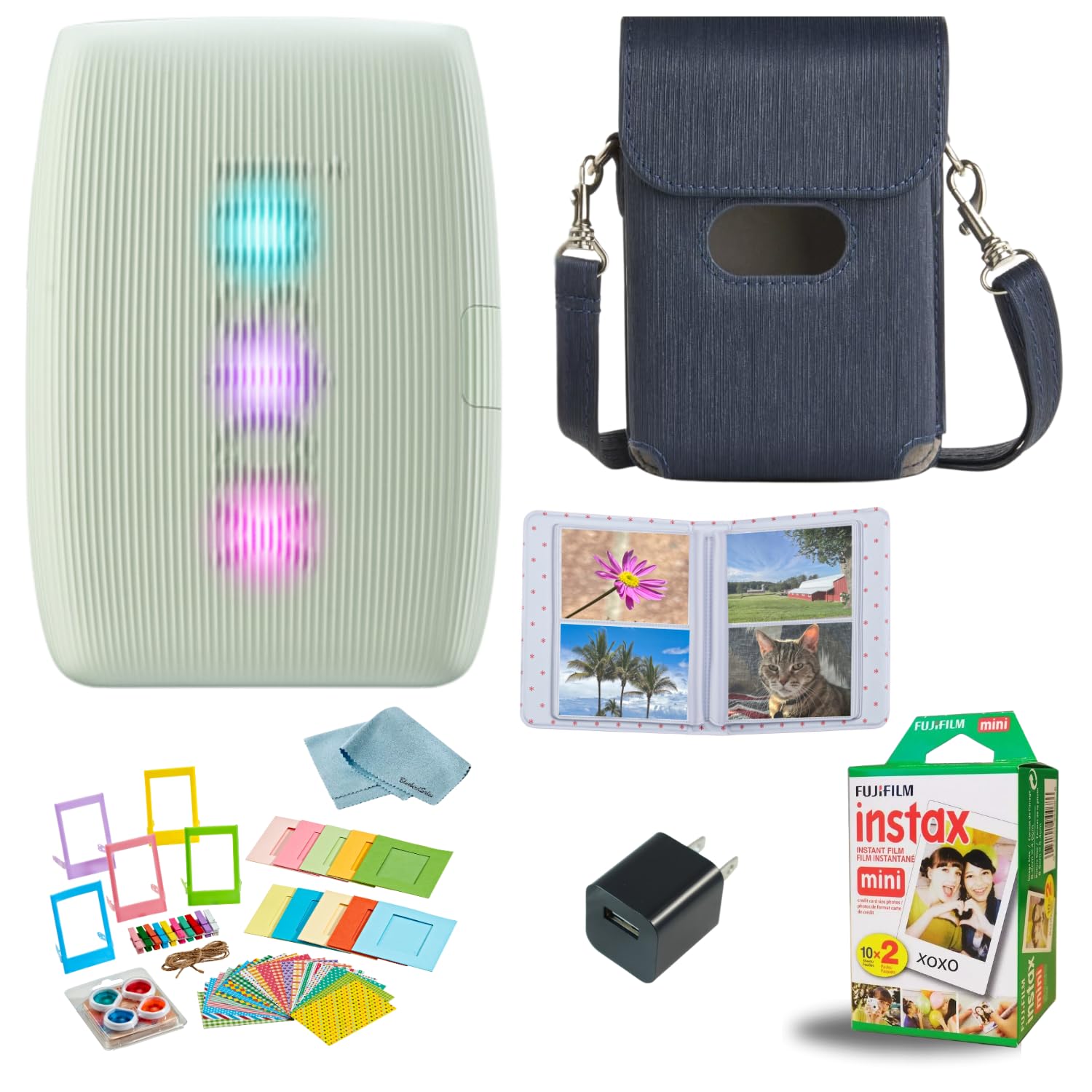 Fujifilm INSTAX Mini Link 3 Smartphone Printer with 20 Sheets INSTAX Mini Instant Film, USB Wall Charger, Travel Bag, Photo Album & Cleaning Cloth - Portable Instant Photo Printing for Travel, Parties, Gifts & Home Decor (Sage Green)
