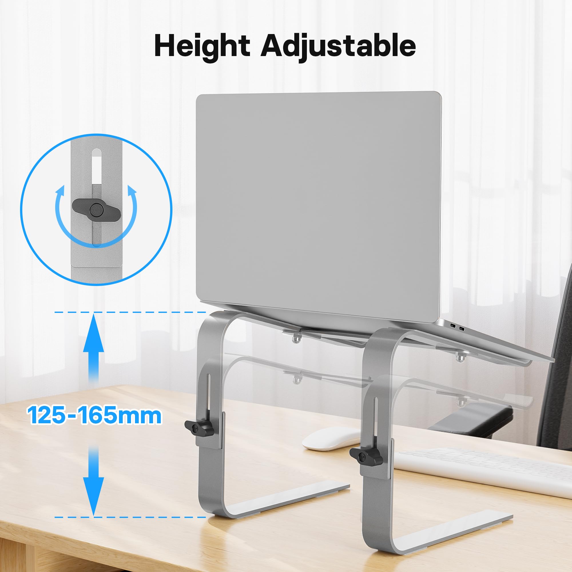 Adjustable Laptop Stand for 10-17 Inch Notebooks - Ergonomic Height-Adjustable Computer Stand for MacBook, PC, Laptop up to 8kg - Silver - Perfect for Home Office, Gaming & Workspace Setup