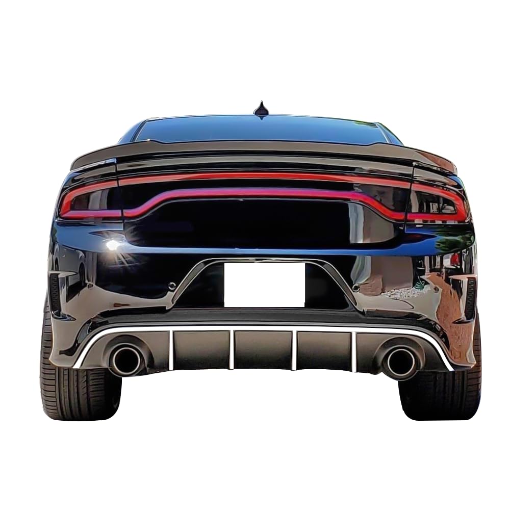 IKON MOTORSPORTS V3 Style Rear Diffuser with White Reflective Tape - Compatible with 2015-2023 Dodge Charger SRT | Aggressive Look & Enhanced Aerodynamics | Perfect for Car Enthusiasts & Street Racing