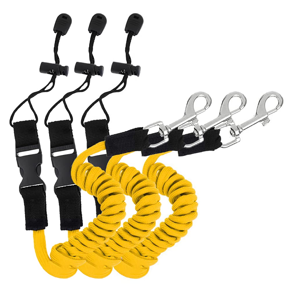 3 PCS Adjustable Kayak Paddle Leash - Stretchable Coiled Rod Lanyard for Kayaking & Fishing Gear | Secure Your Paddles & Fishing Poles While Kayaking, Canoeing or Stand-Up Paddleboarding