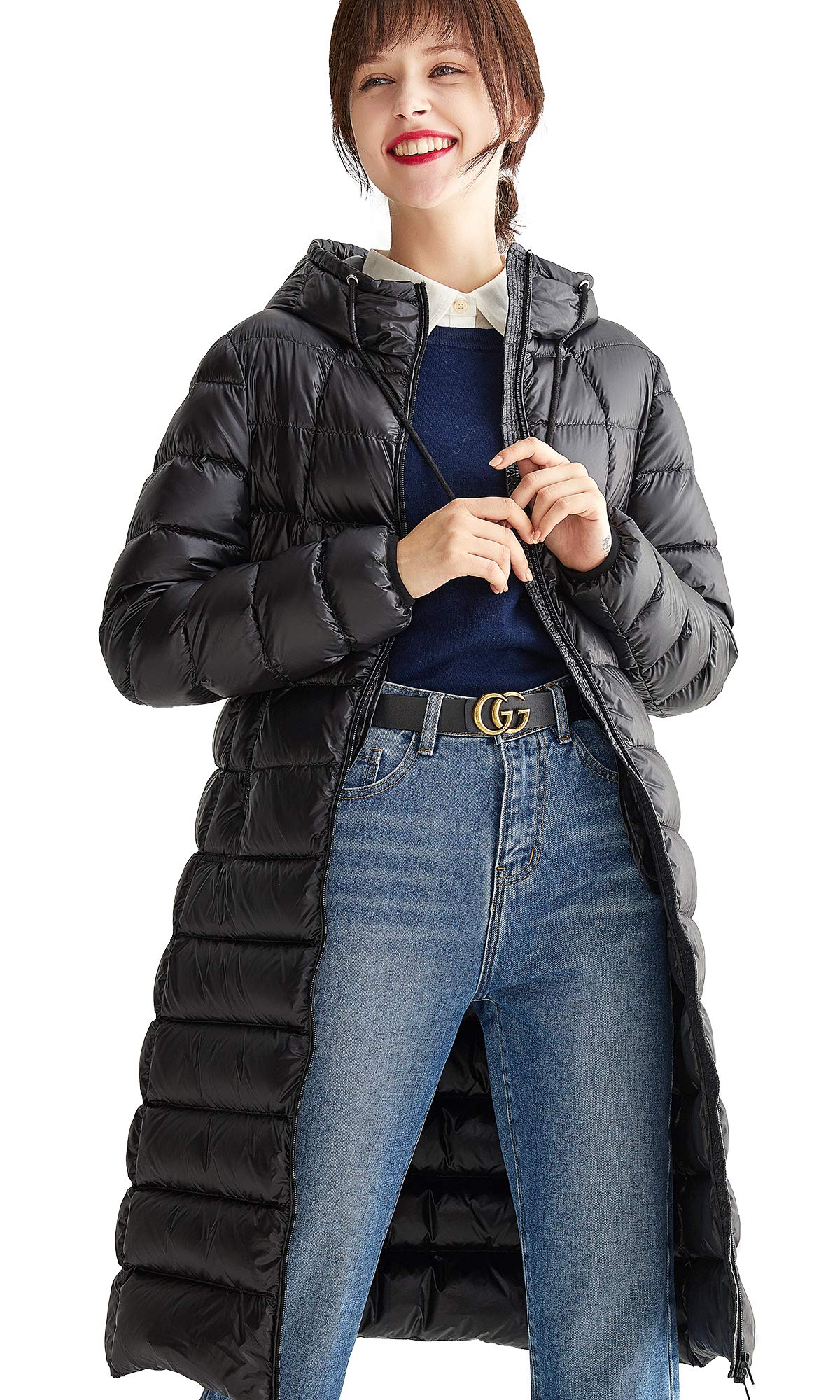 VUTOLEE Women's Lightweight Down Jacket - Ultra-Light Packable Long Puffer Coat with Hood, Mid-Length Winter Outerwear for Hiking, Travel & Daily Commute L03