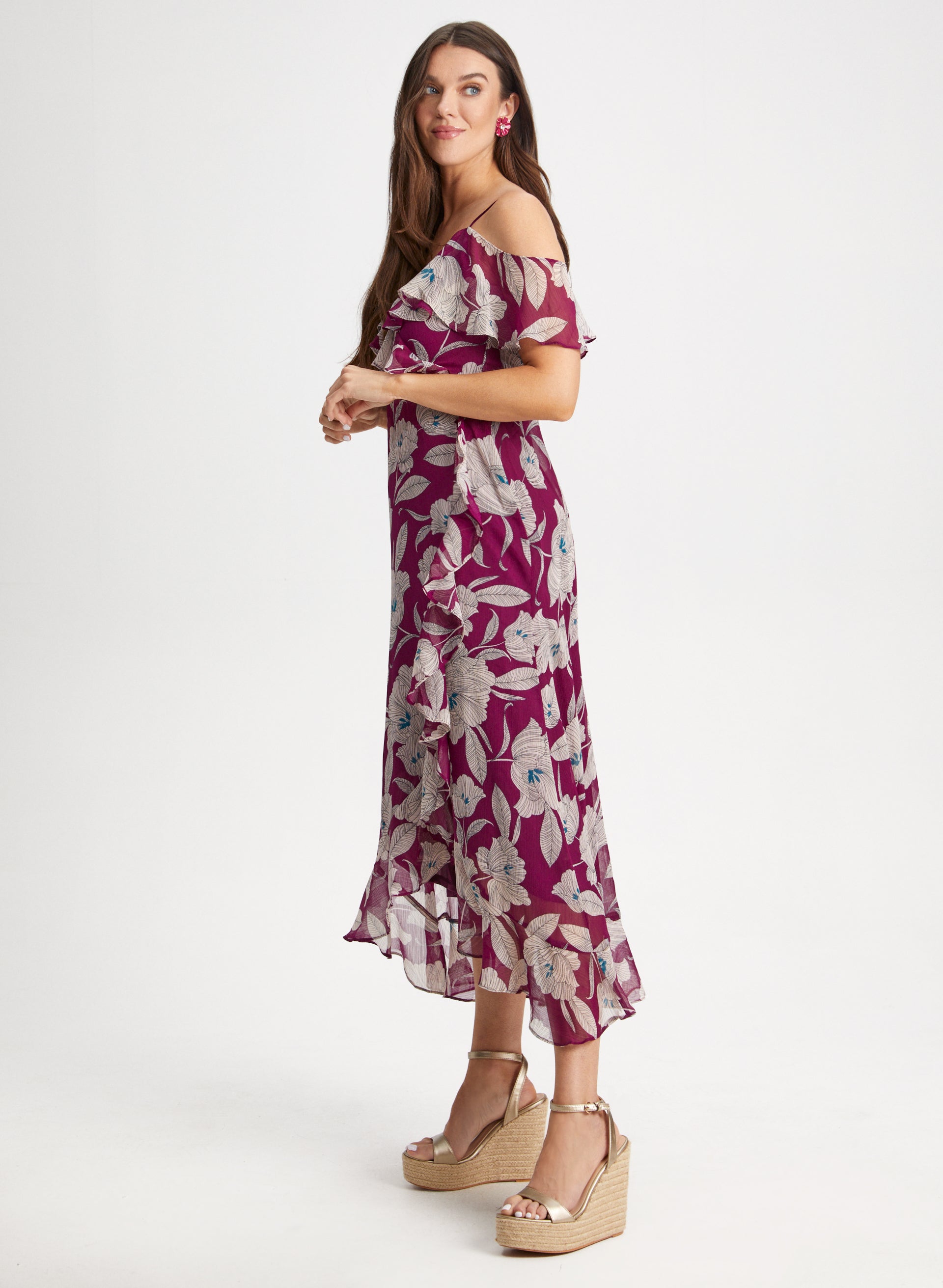 Floral Print Ruffle Dress for Women - Summer Boho Maxi Dress with V-Neck & Long Sleeves - Perfect for Beach Vacations, Weddings & Date Nights