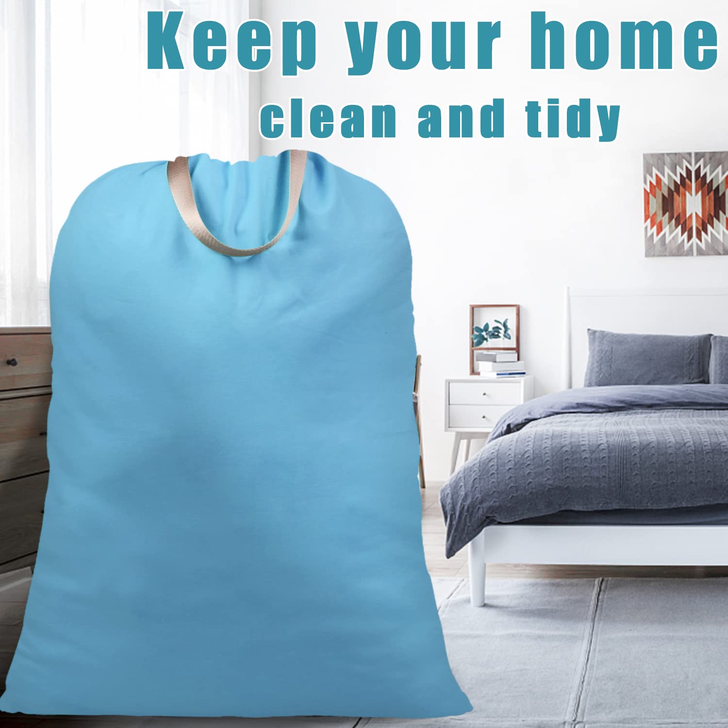 Extra Large Canvas Laundry Bag with Handles & Drawstring Closure - Heavy Duty Tear-Resistant Storage for Clothes, Travel, College Dorm - 25.5