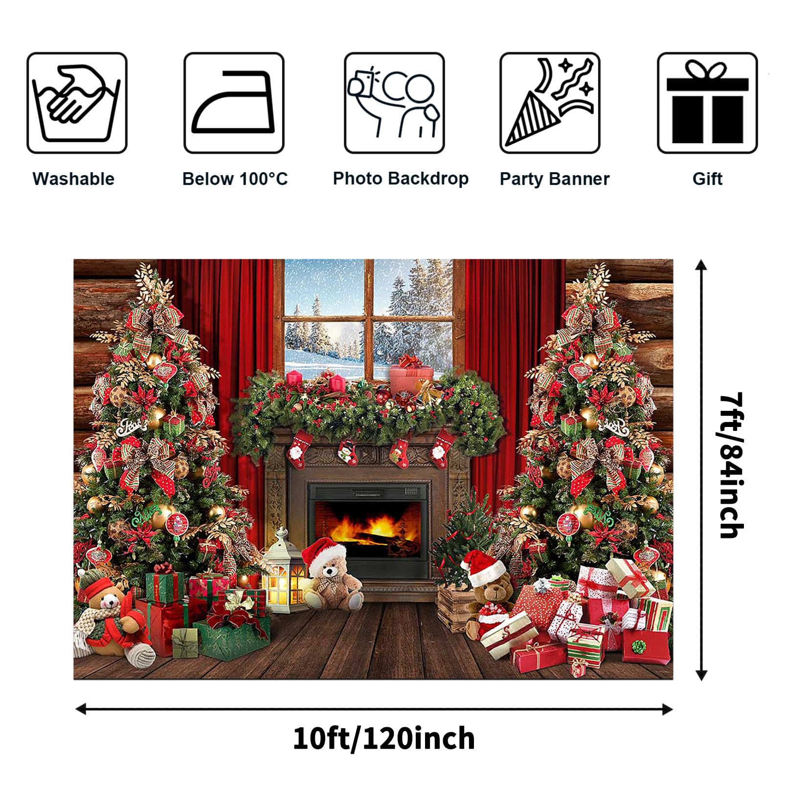 Rustic Wood Window Christmas Fireplace Backdrop - 7x5ft Holiday Photo Booth Props for Xmas Tree Gifts, Family Pictures & Festive Decorations | Perfect for Christmas Photography, Home Decor & Social Media Content