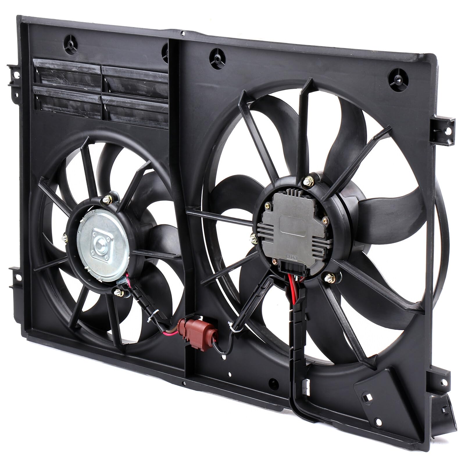 Volkswagen Passat & Audi TT Quattro Radiator Cooling Fan Assembly - Black Electric Condenser Fan Replacement (2006-2010, 2012-2015 Passat / 2005-2006, 2008-2017 TT Quattro) - LH RH Driver Passenger Side - Perfect for Engine Overheating Prevention & AC System Cooling