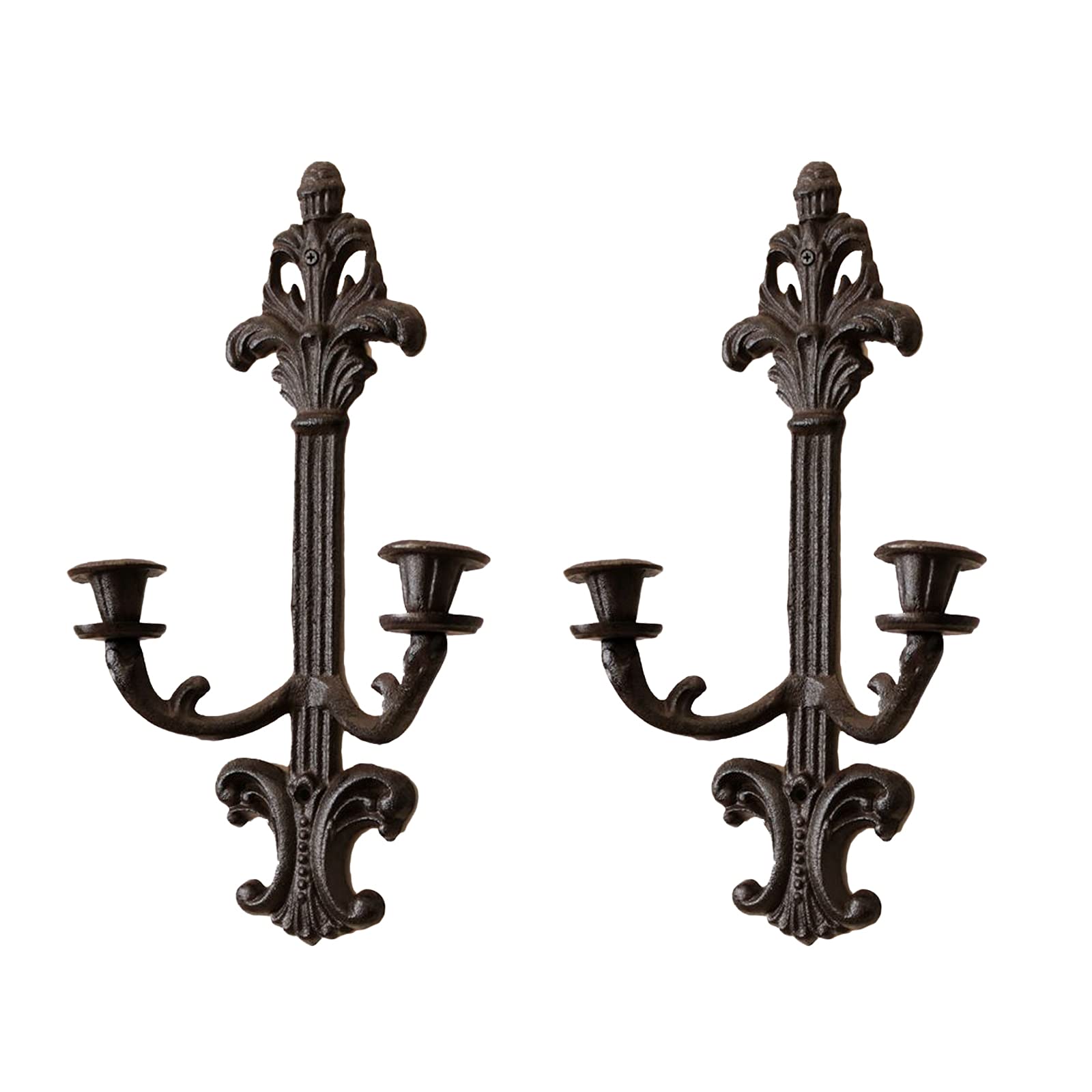 BOOMLATU Set of 2 Wall Mounted Cast Iron Candle Sconces - Rustic Hanging Candle Holders for Home Decor, Living Room, Fireplace, Yard, Pathway & Outdoor Lighting - Perfect for Romantic Ambiance, Wedding Decor & Cozy Evenings