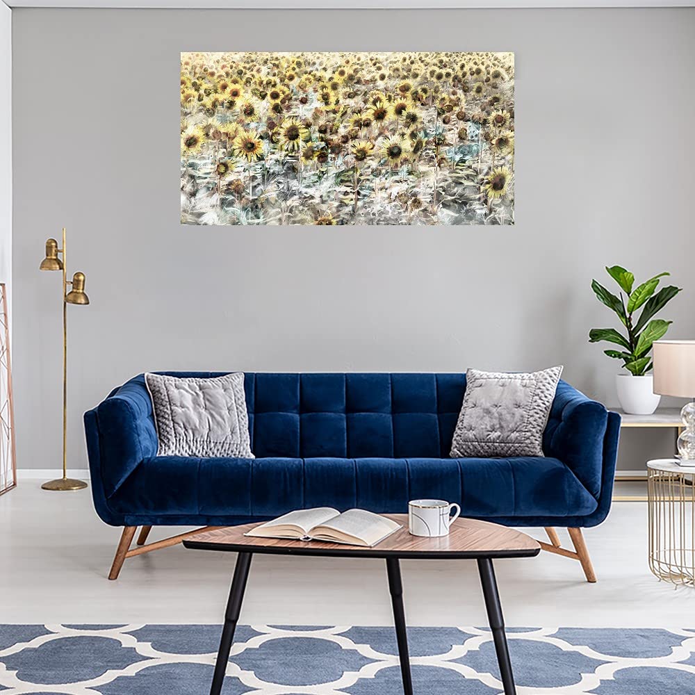 Sunflower Meadow Fine Art Canvas Wall Decor - Hand Painted Floral Landscape Painting for Living Room, Bedroom, Office - Ready to Hang 50x26 Inches - Perfect for Home Decor & Gift Giving