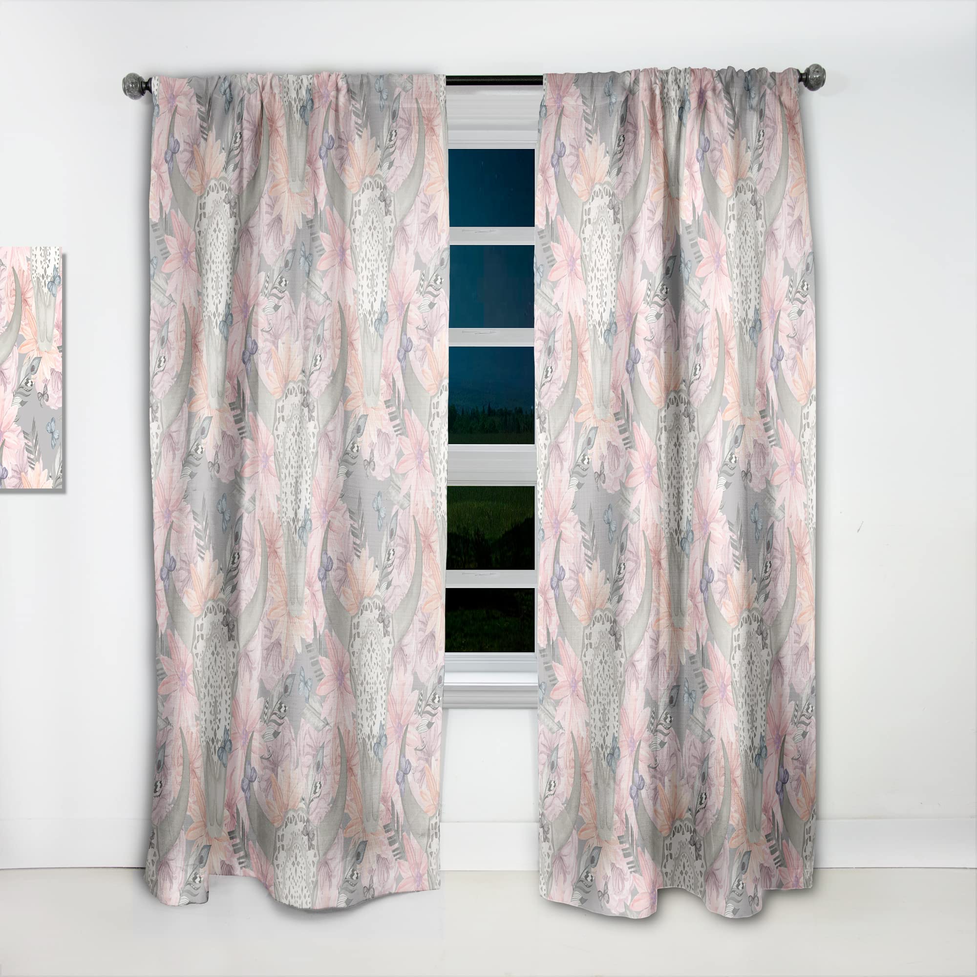 DesignQ 'Skull Bull in Flowers' Blackout Thermal Insulated Curtains - 52x90 Inch Single Panel for Bedroom & Living Room - Gothic Home Decor, Window Treatment for Privacy & Light Control