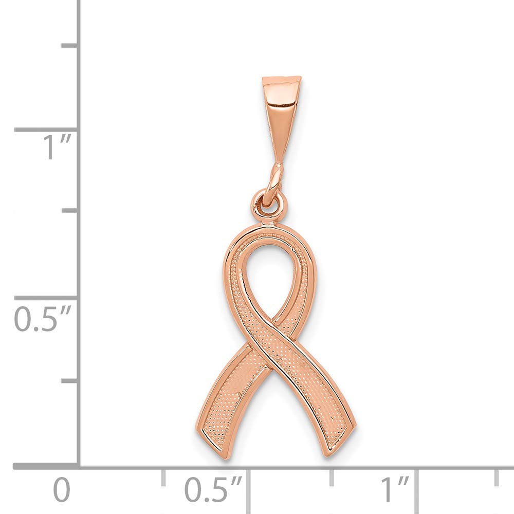 14K Rose Gold Awareness Ribbon Charm Pendant - Elegant Jewelry for Breast Cancer Support, Hope & Inspiration - Perfect for Necklaces, Bracelets & Gifts