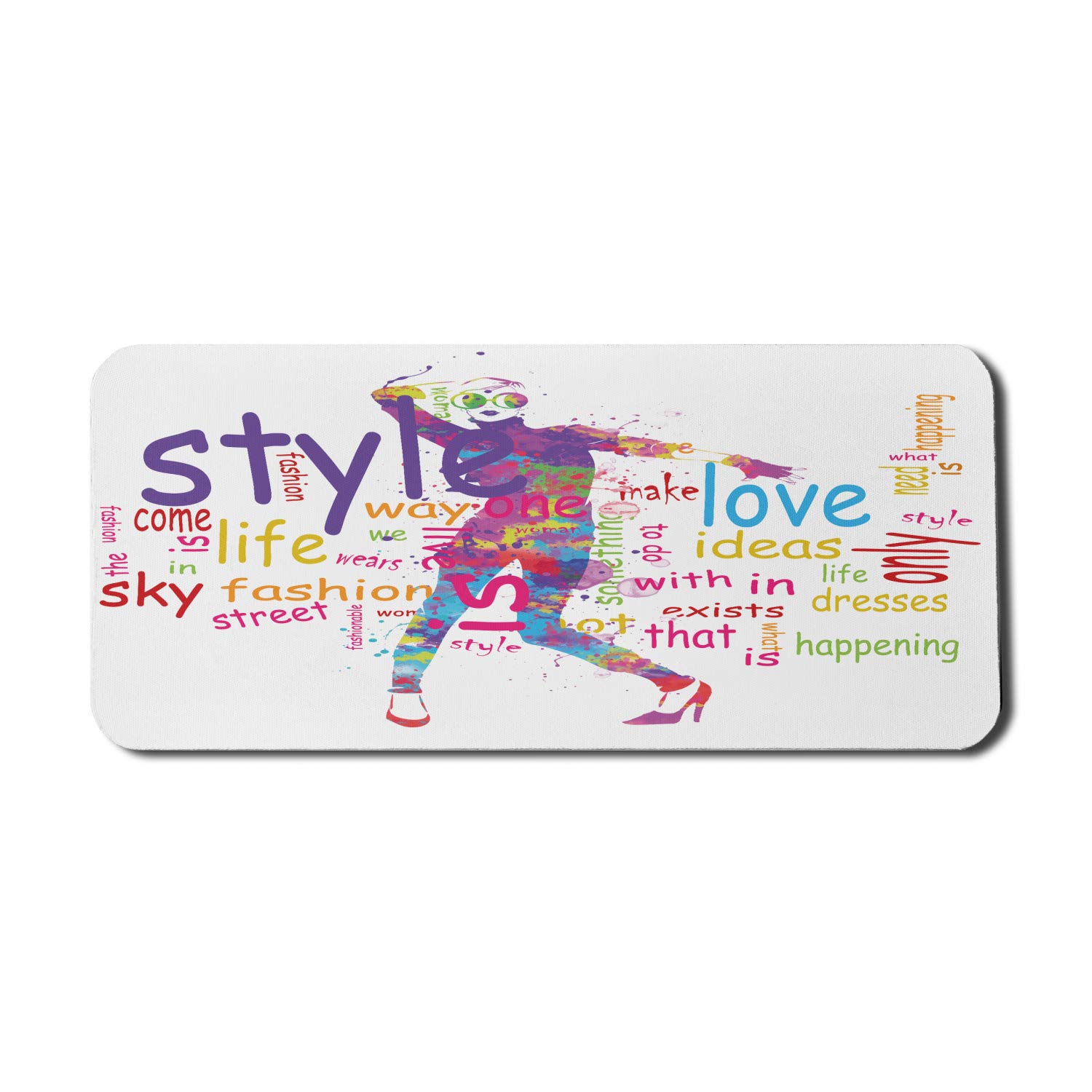 Ambesonne Fashion Computer Mouse Pad - Colorful Woman Silhouette Love Dresses Print, Non-Slip Rubber Base, Extra Large 35x15 Inch Gaming Mousepad for PC & Laptop | Perfect for Office, Gaming & Home Workspace