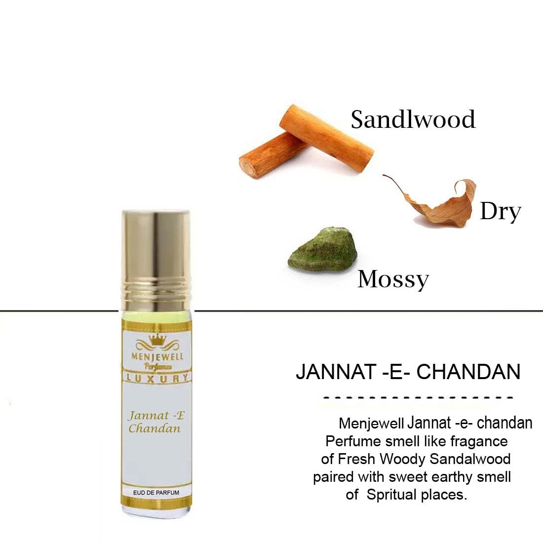 Menjewell Jannat-E-Chandan Roll On Attar Perfume for Men & Women - 9ml Long-Lasting Fragrance Oil - Perfect for Daily Wear, Special Occasions & Gift Giving