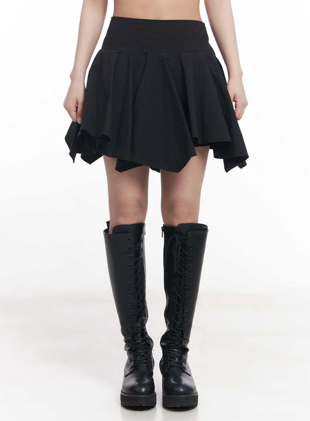 Flare Handkerchief Mini Skirt CY527 - Vintage Inspired A-Line Denim Skirt for Women, High Waist Distressed Short Skirt - Perfect for Casual Outfits, Date Nights & Music Festivals