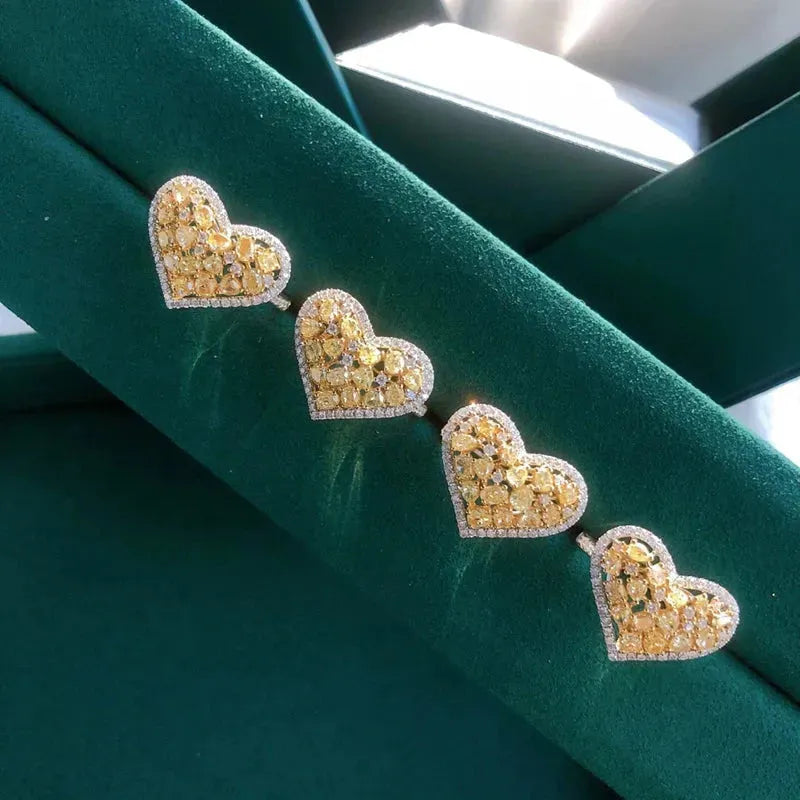 18K Solid Gold Heart Shape Ring with Real Yellow & White Diamonds - Elegant Fine Jewelry for Women, Trendy Party Wear, Anniversary Gift & Special Occasions