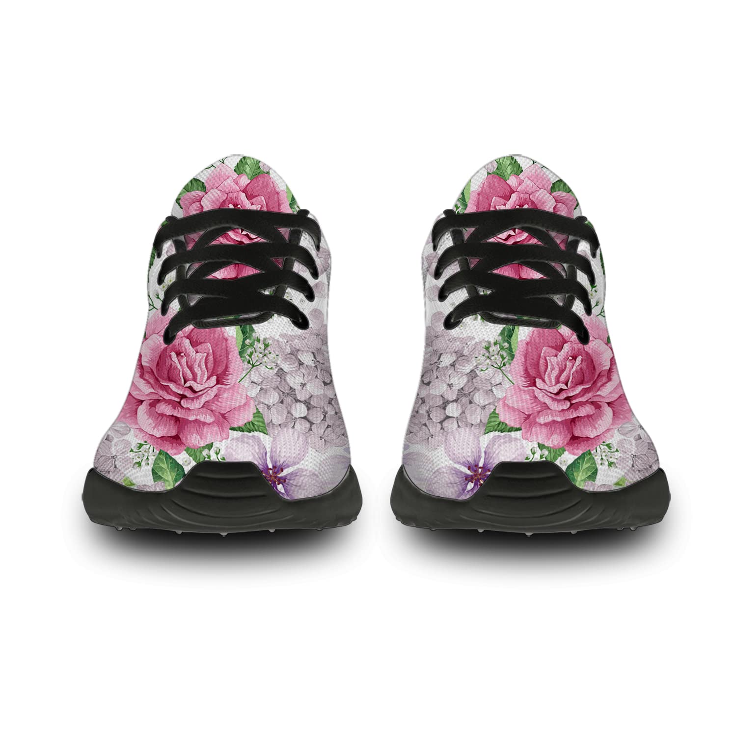 Rose Flower Running Shoes for Women & Men - Comfortable Walking & Tennis Sneakers with Hydrangea Design - Perfect Gift for Boys & Girls - Size 8 Men/9.5 Women in Black - Ideal for Jogging, Gym Workouts & Casual Wear