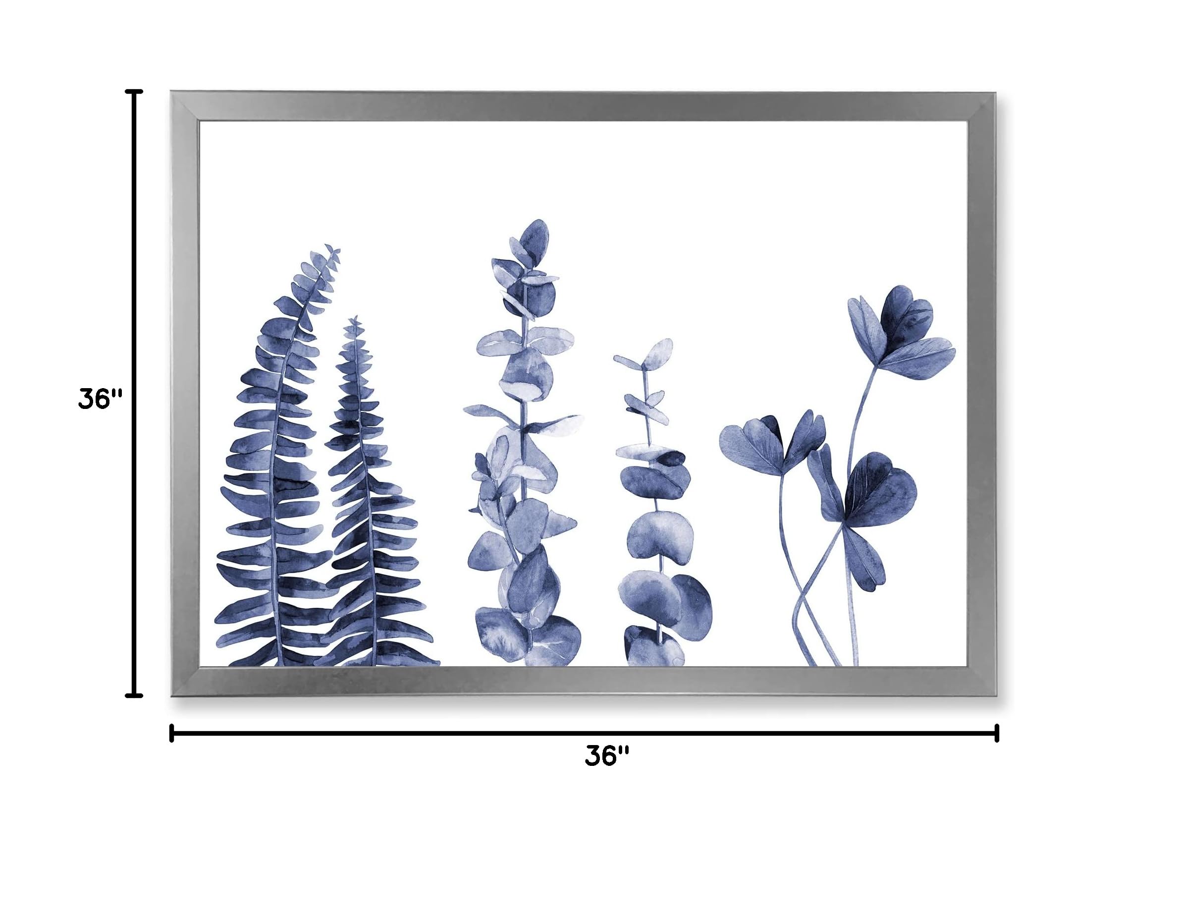 DesignQ Navy Blue Eucalyptus Traditional Framed Wall Art - Perfect for Living Room, Bedroom & Office Decor