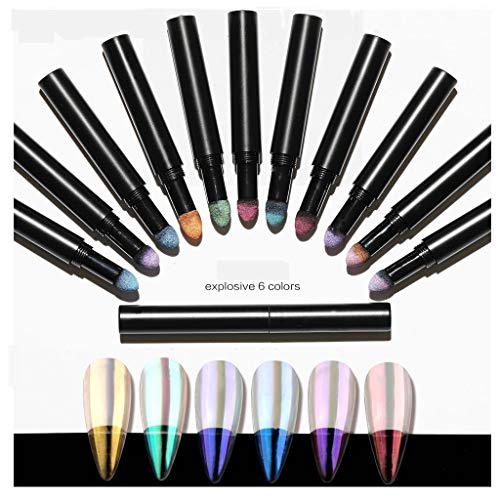 HitHopKing 6PC Holographic Nail Powder Pen Set - DIY Nail Art for Home & Salon