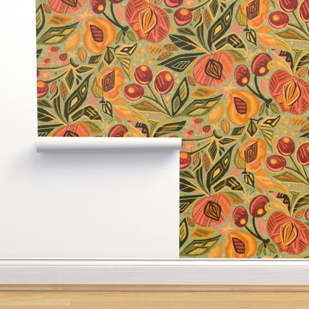 Peel & Stick Wallpaper 9ft x 2ft - Vintage Retro Geometric Fruit Design, Removable Self-Adhesive Wallpaper for Bedroom, Nursery, Kitchen | Easy DIY Home Decor for Spring & Summer