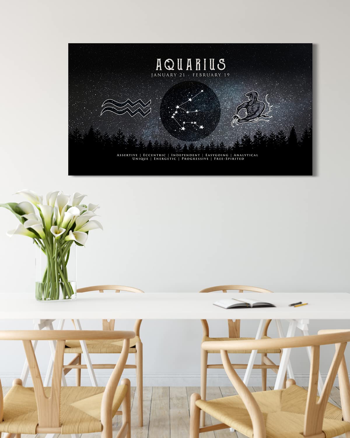 Aquarius Zodiac Sign Wall Art - Astrology Gifts for Women & Men - Boho Home Decor - 48x24 Inch Ready to Hang Canvas - Perfect for Bedroom, Living Room & Office Decor
